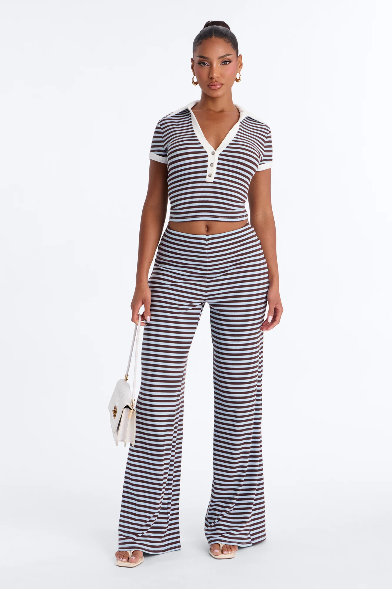 Thinking About You Ribbed Pant Set - Brown/combo