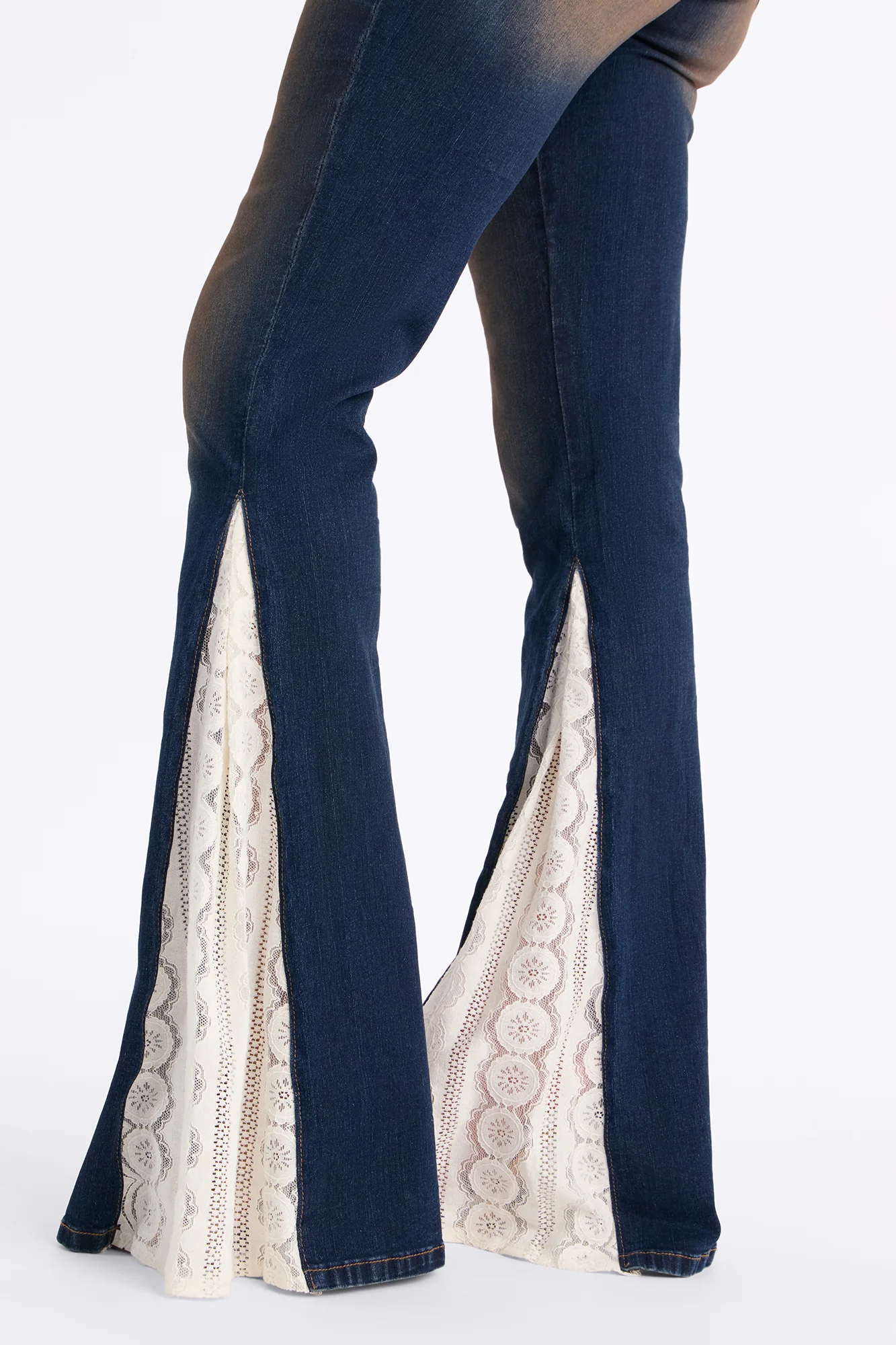 This Girl Low Rise Lace Mix Stretch Flare Jeans - Dark Wash - Image 3
