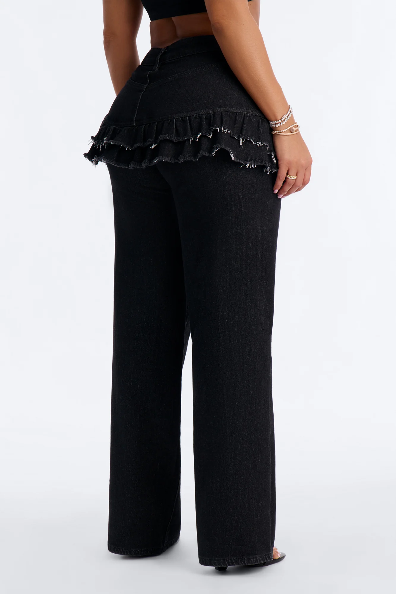 Throw It Back Skirt Overlay Jeans - Black Wash - Image 4