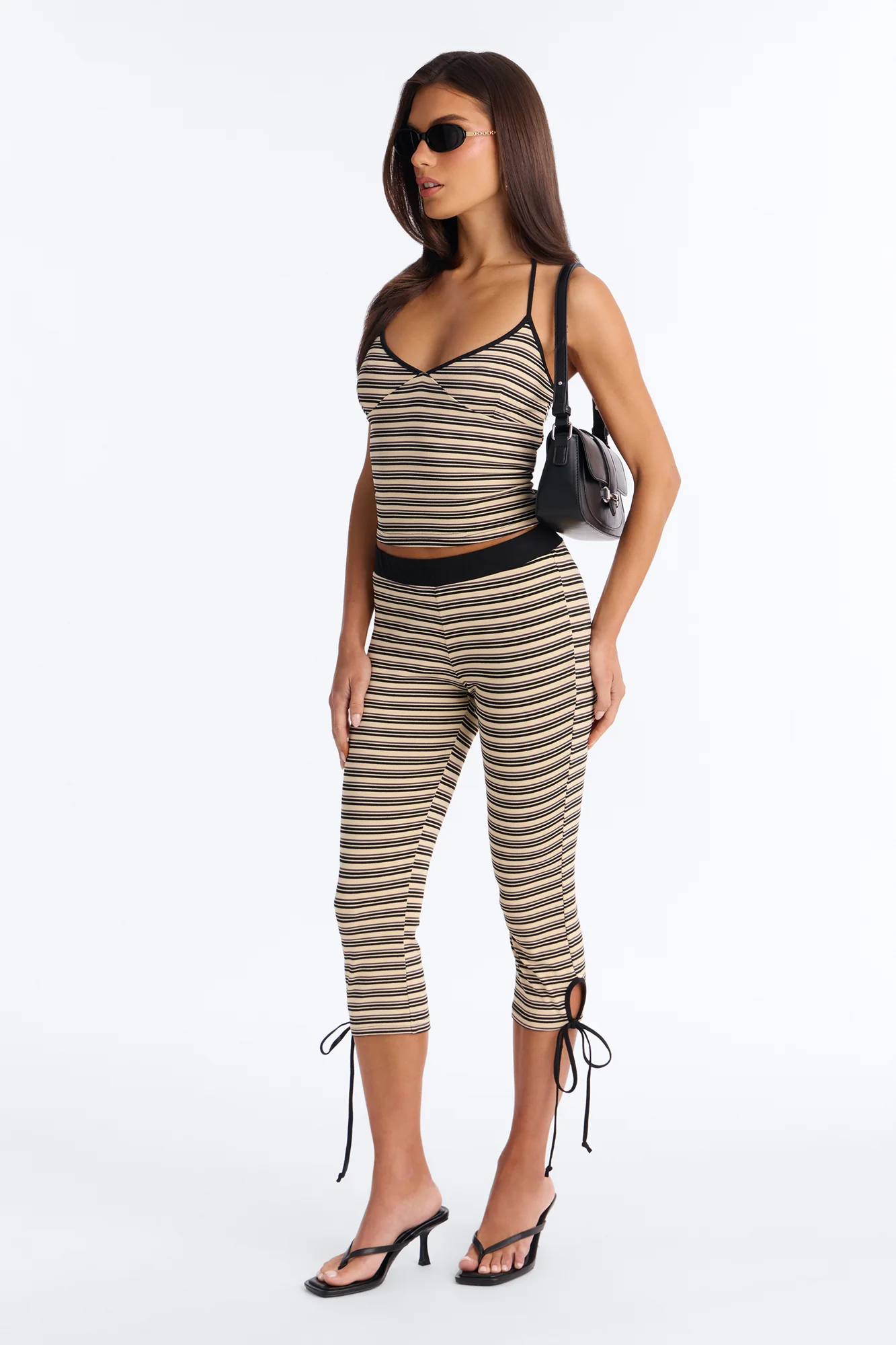 Tiana Halter Striped Capri Set - Cream/combo