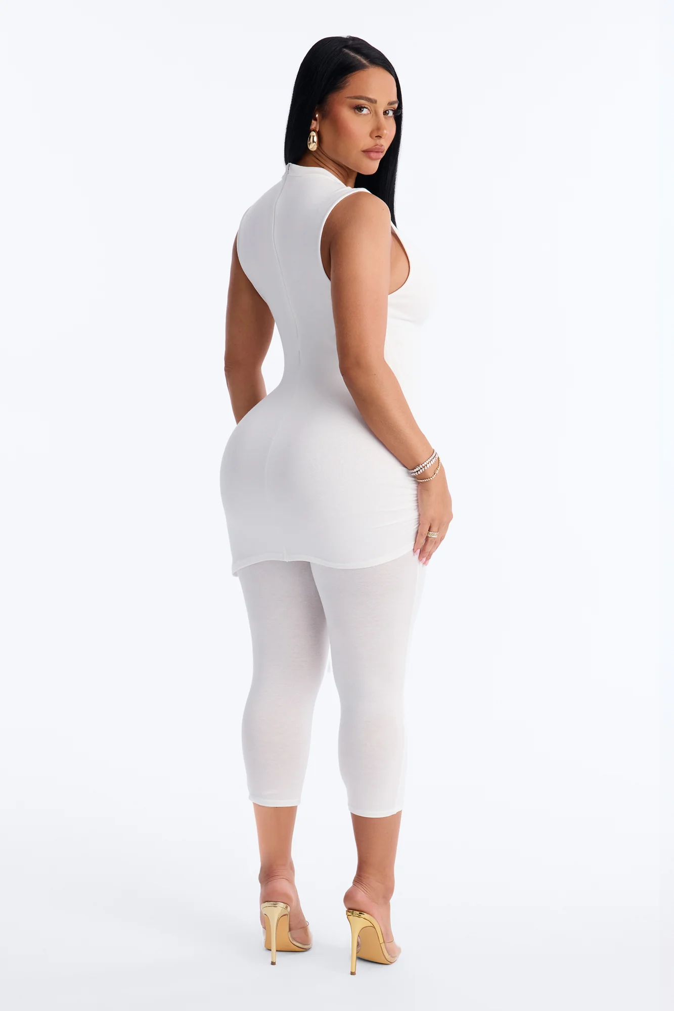 Tiana Ruched Skinny Leg Jumpsuit - Off White - Image 4