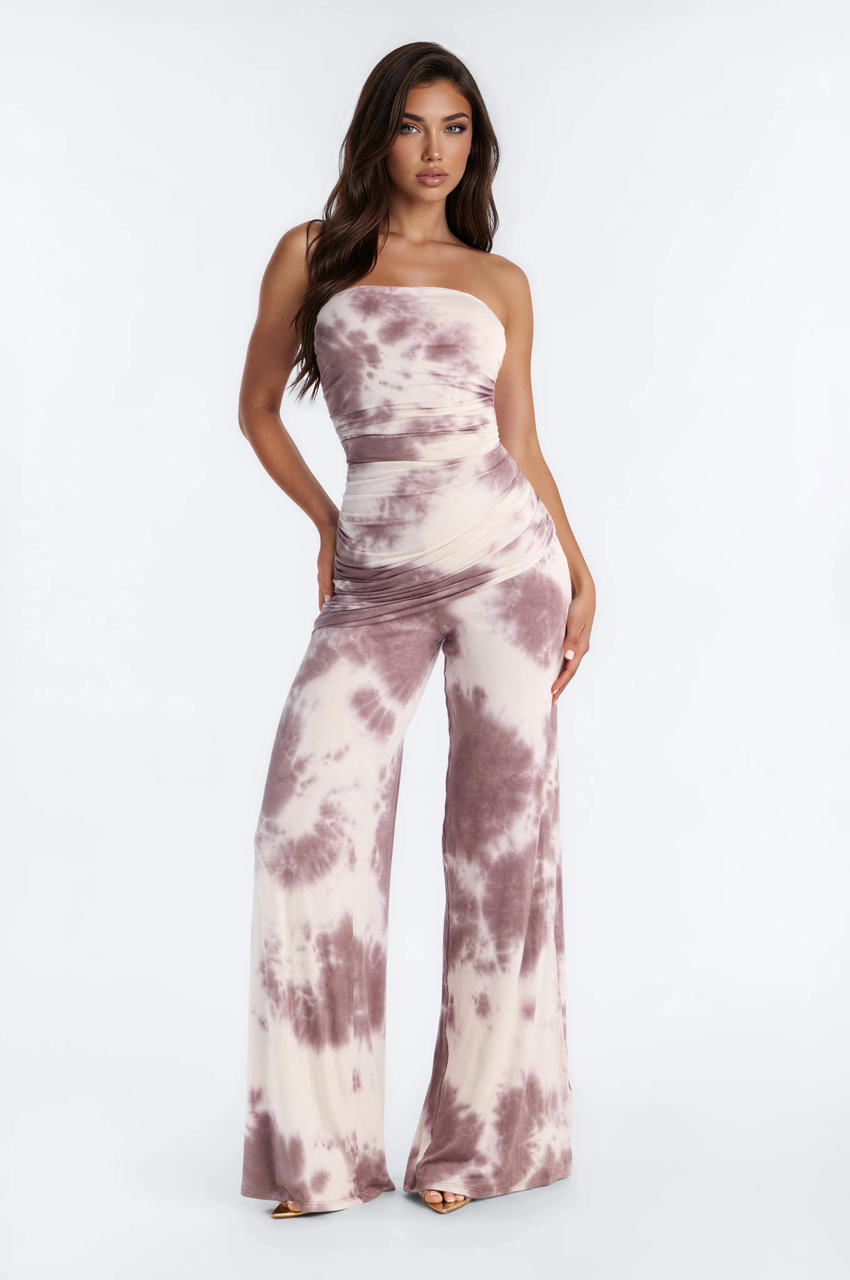 Tie Dye Dreams Strapless Jumpsuit - Brown