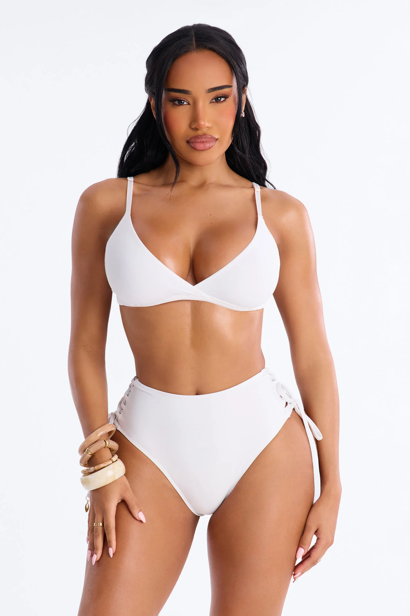 Tie Me Down Lace Up High Waist Bikini Bottom - White - Image 3