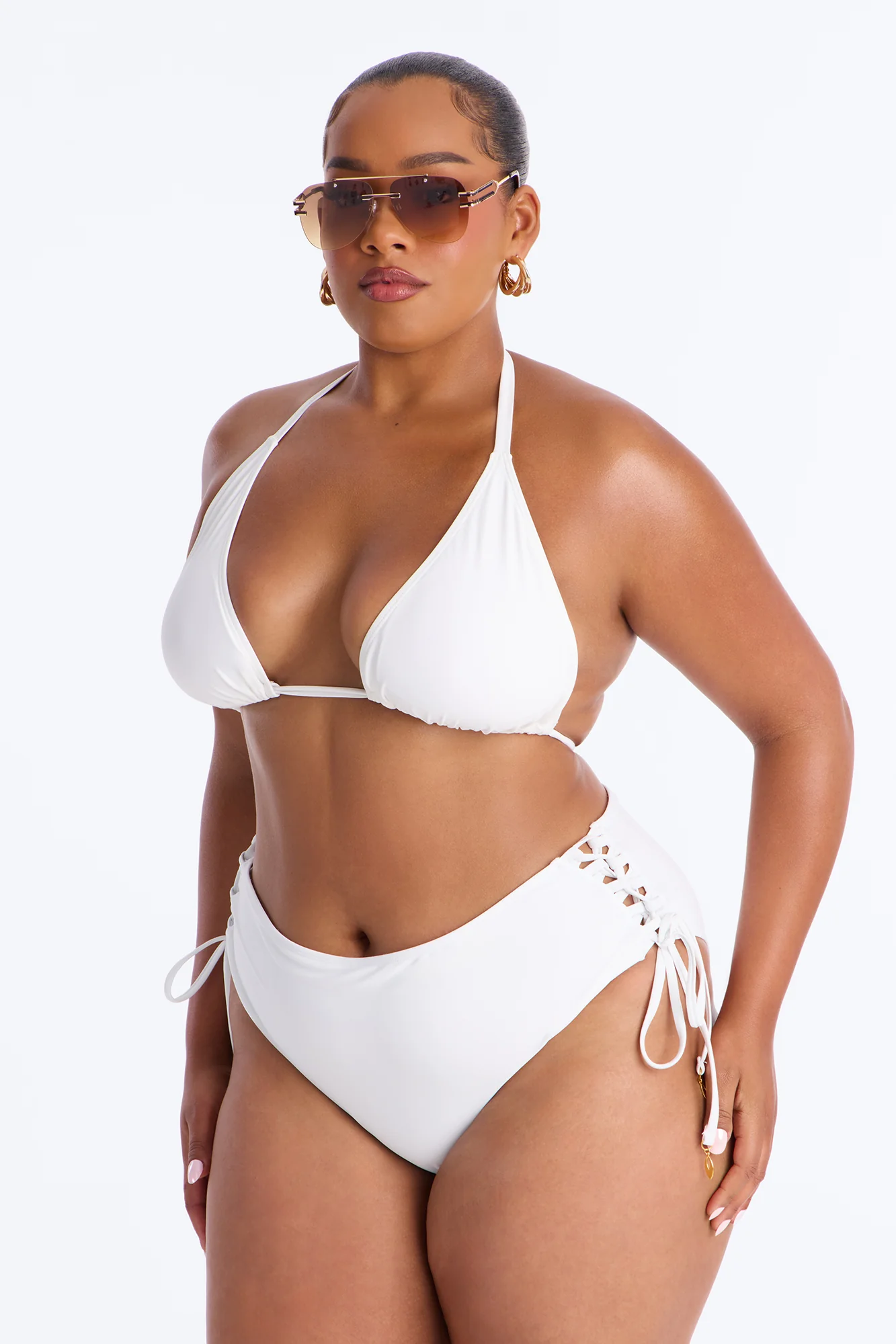 Tie Me Down Lace Up High Waist Bikini Bottom - White - Image 6