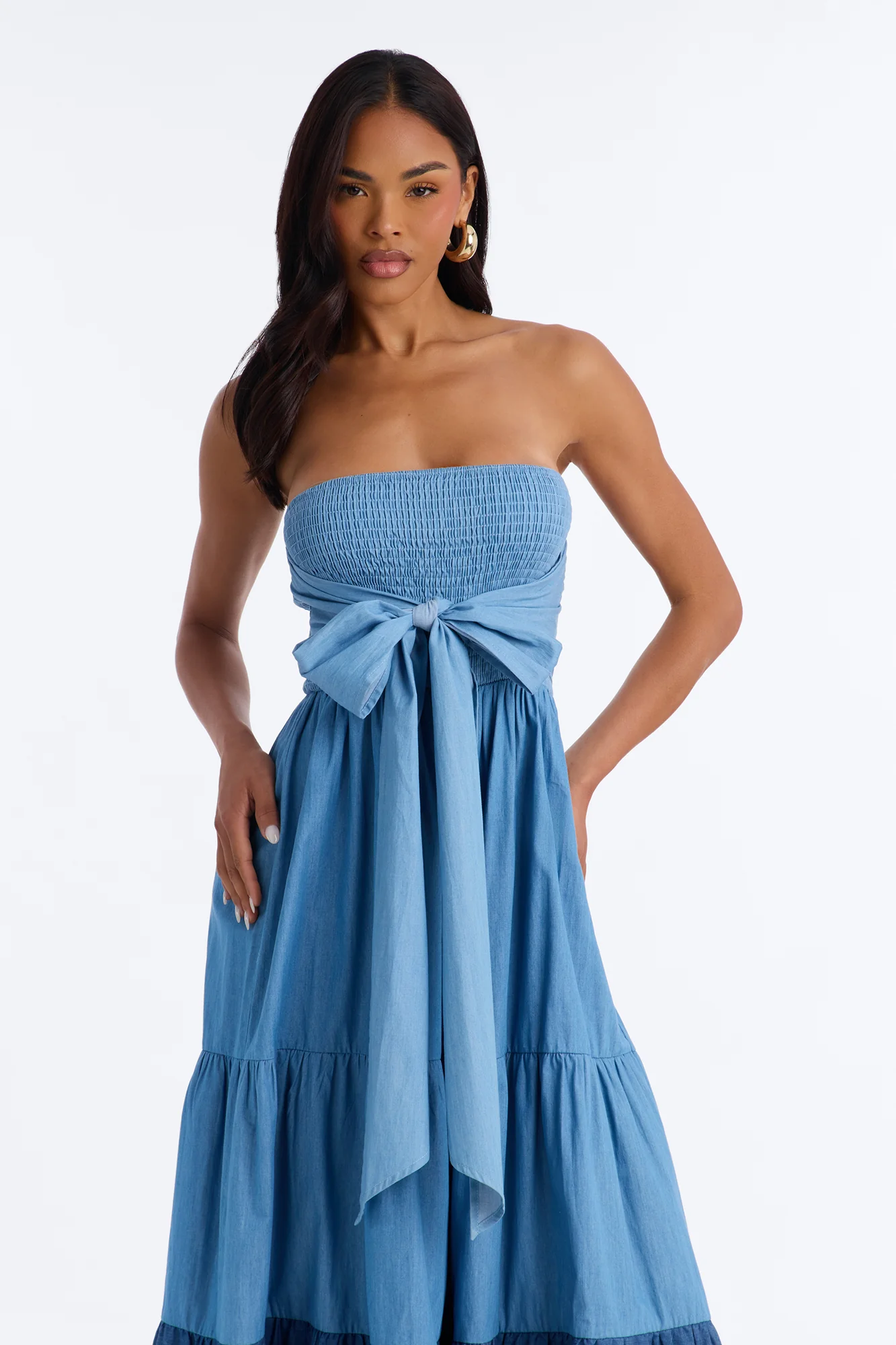 Tier Me Out Wide Leg Jumpsuit - Denim - Image 2