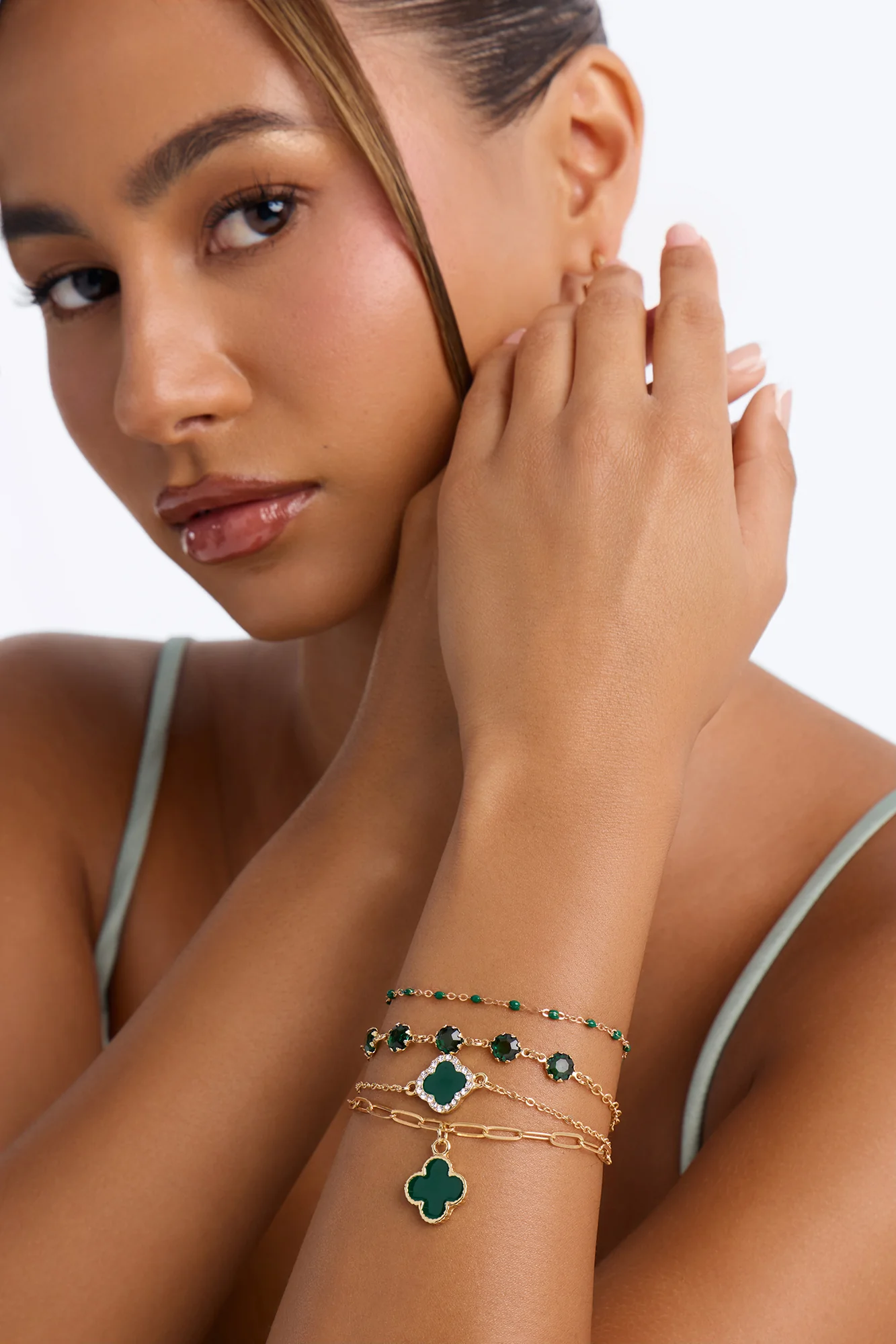 Timeless Clover Bracelet Set - Gold/Green - Image 3