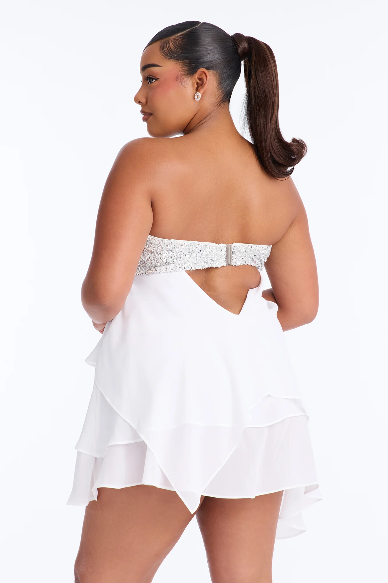 Timeless Sequin Trim Chiffon Mini Dress - White - Image 7