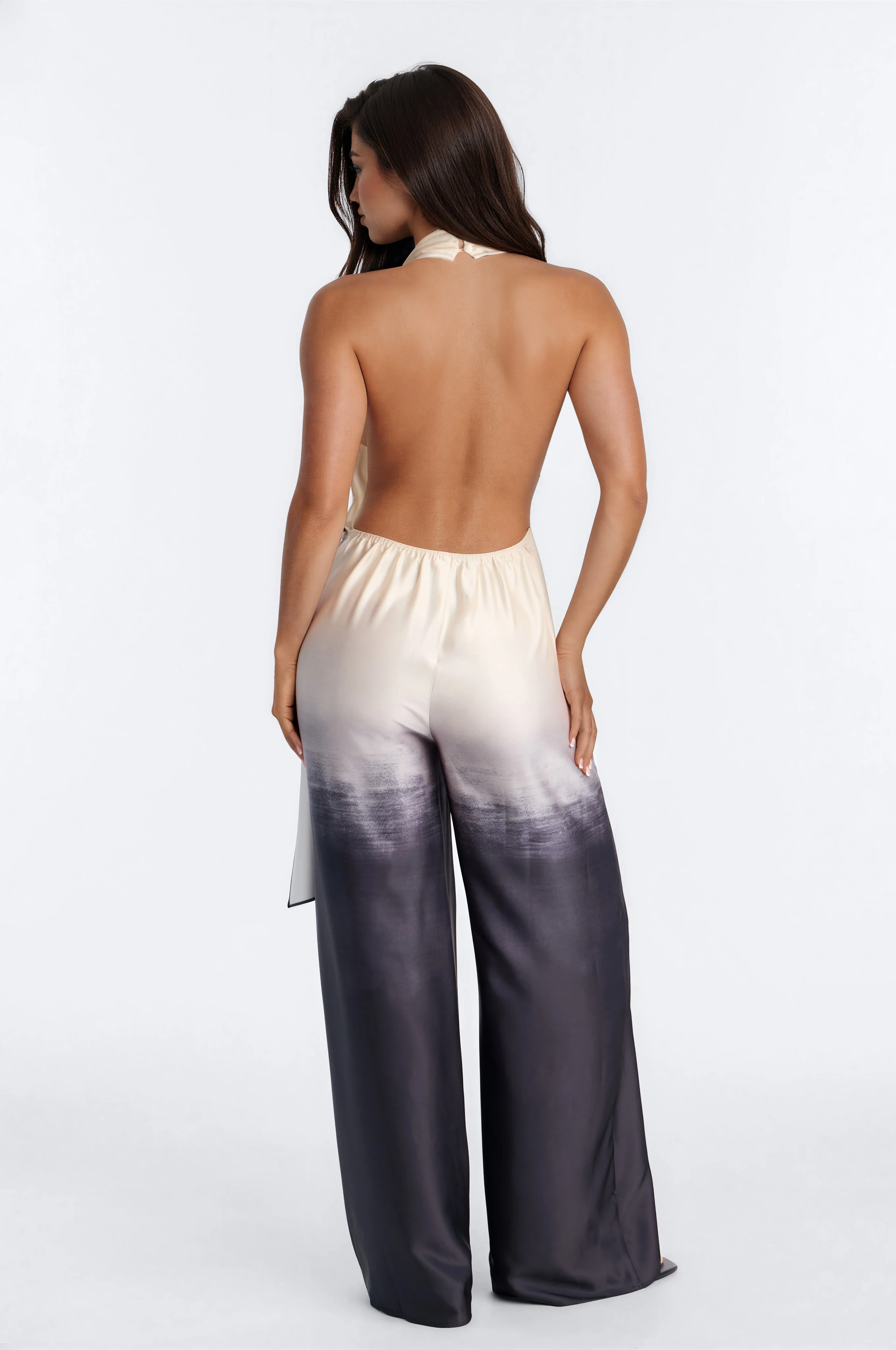 Tina Satin Ombre Draped Jumpsuit - Black - Image 4