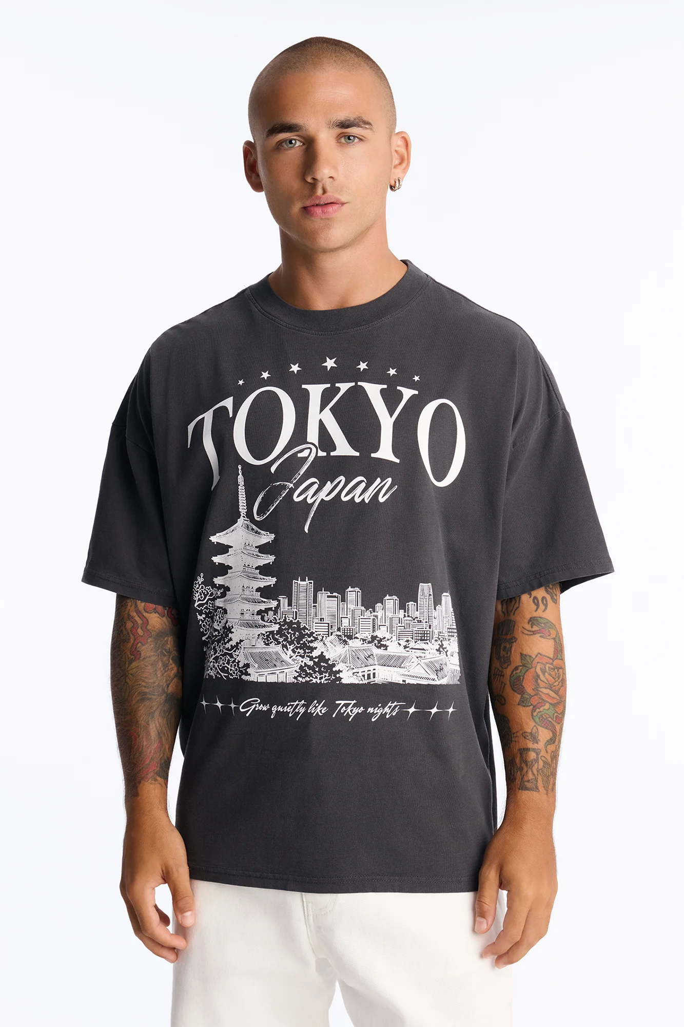 Tokyo Japan Boxy Short Sleeve Tee - Washed Black