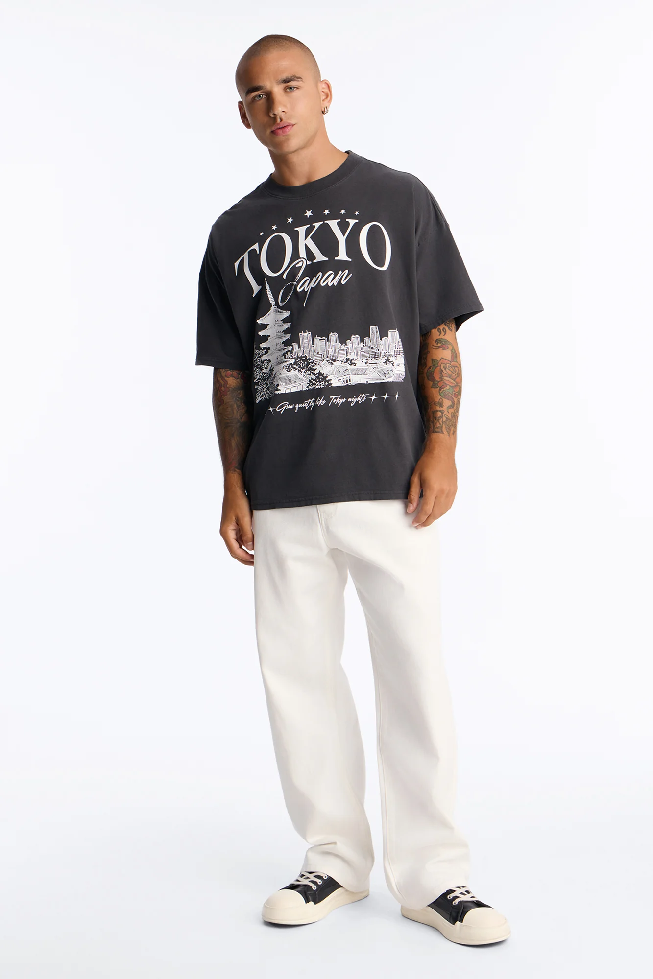 Tokyo Japan Boxy Short Sleeve Tee - Washed Black - Image 2