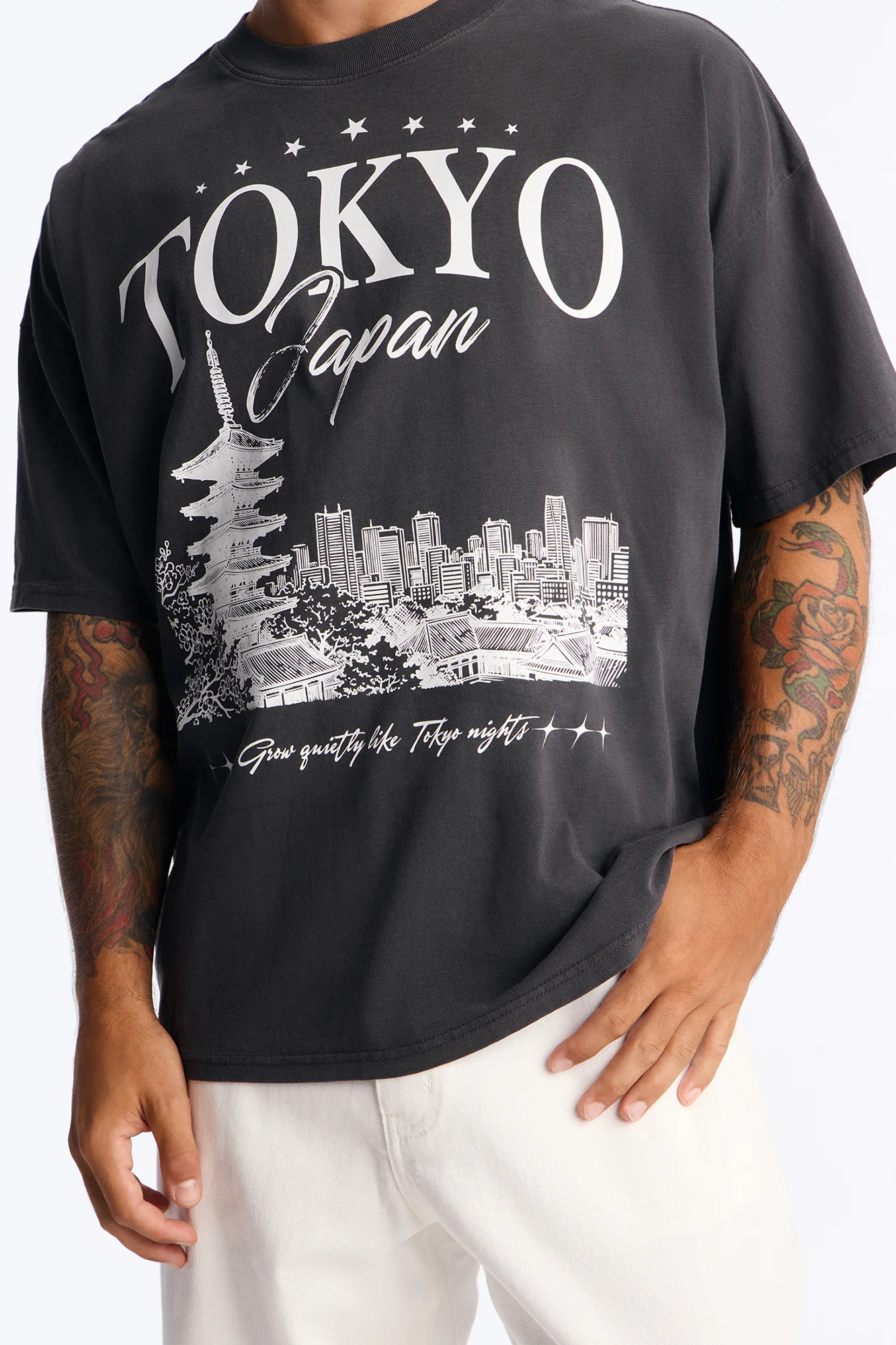 Tokyo Japan Boxy Short Sleeve Tee - Washed Black - Image 3