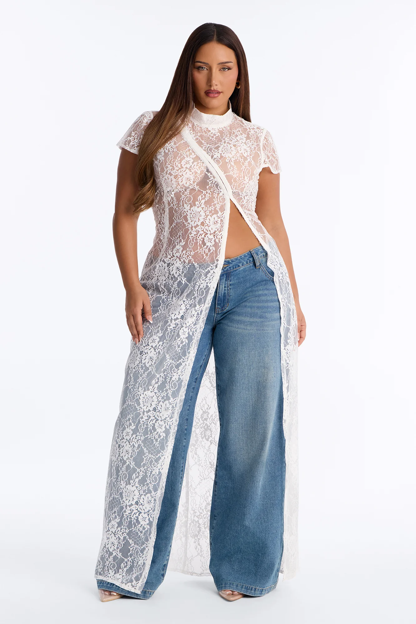 Tonight's Obsession Long Lace Top - White - Image 5