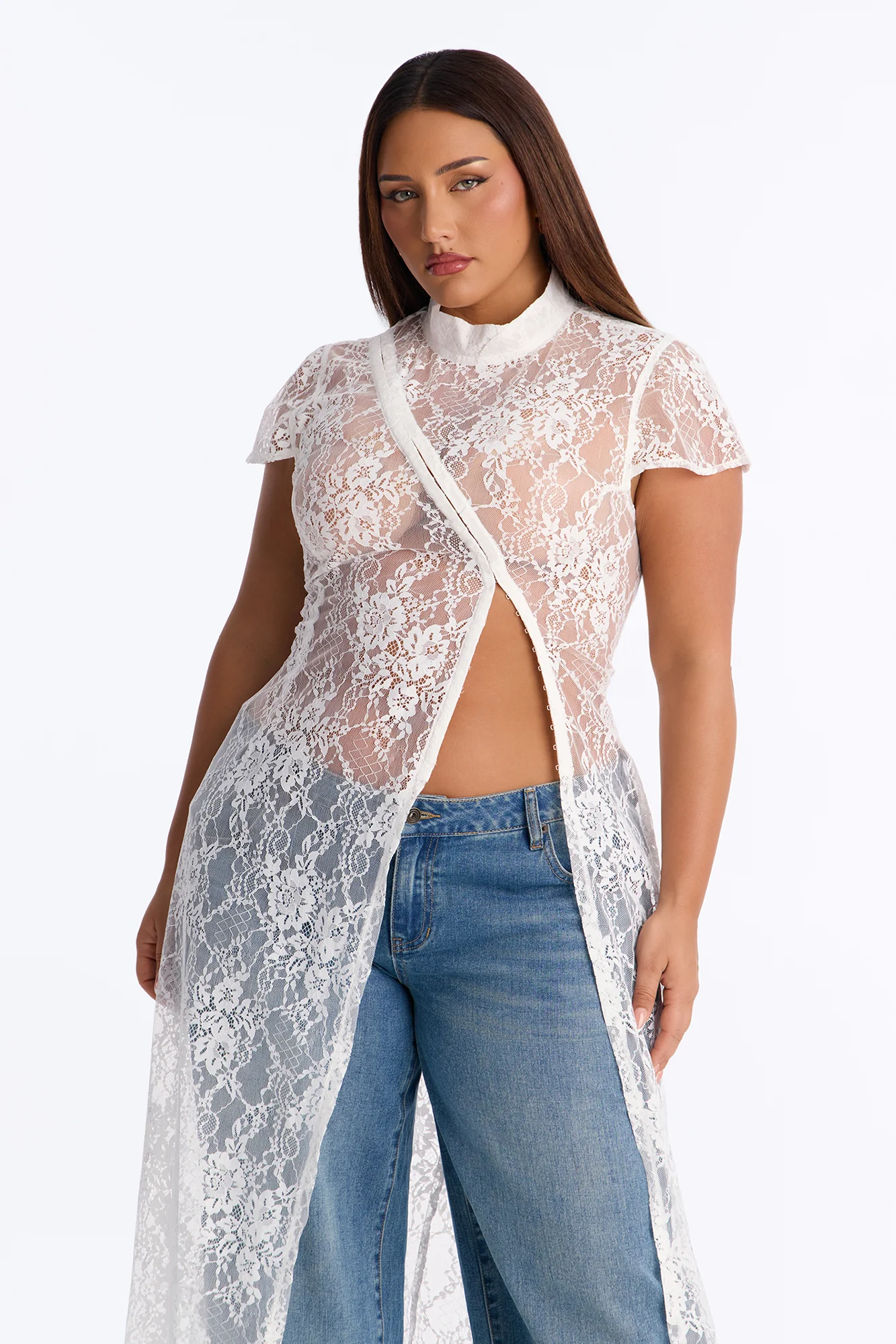 Tonight's Obsession Long Lace Top - White - Image 6