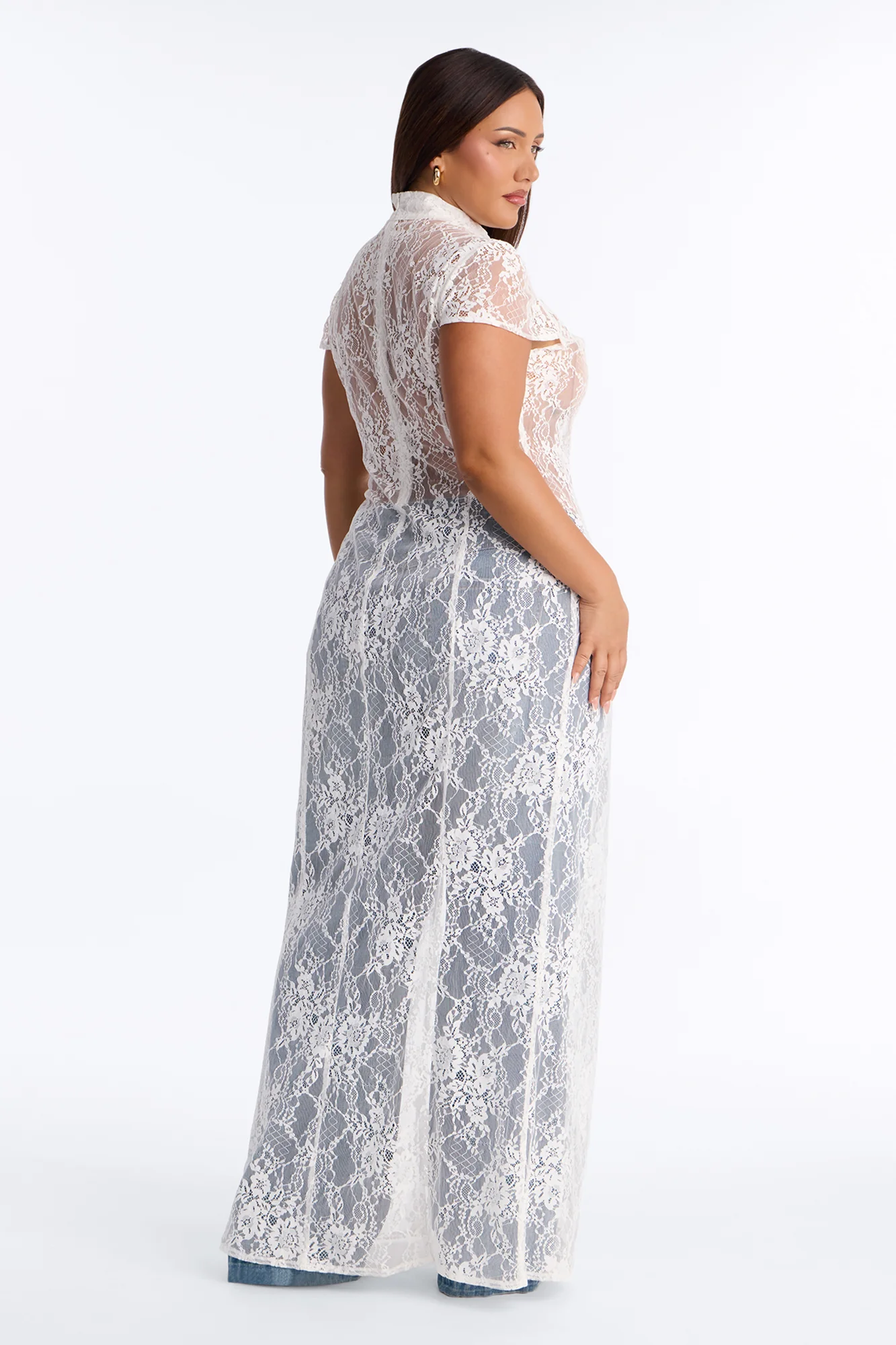 Tonight's Obsession Long Lace Top - White - Image 8