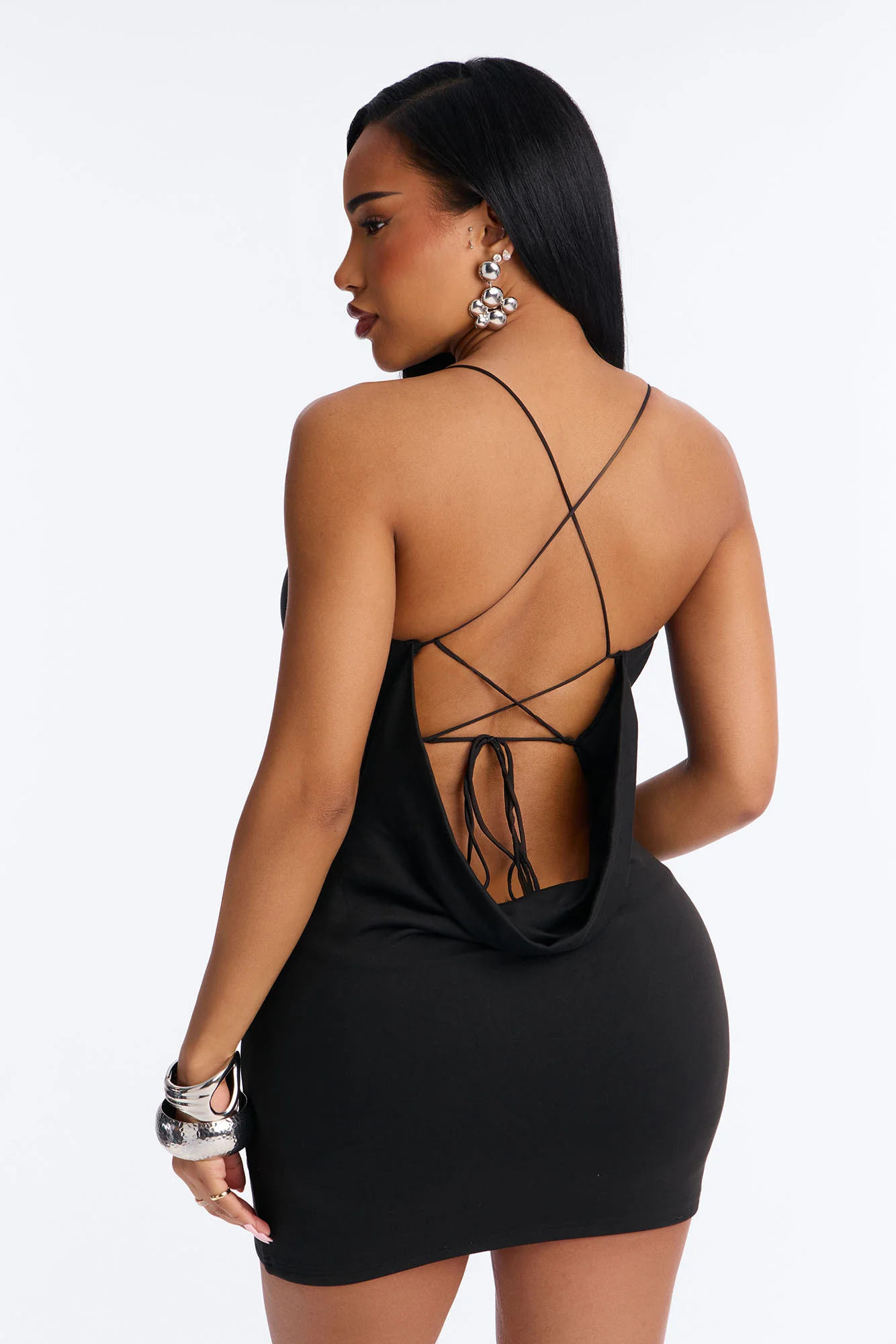 Too Cute To Care Faux Suede Micro Mini Dress - Black - Image 3