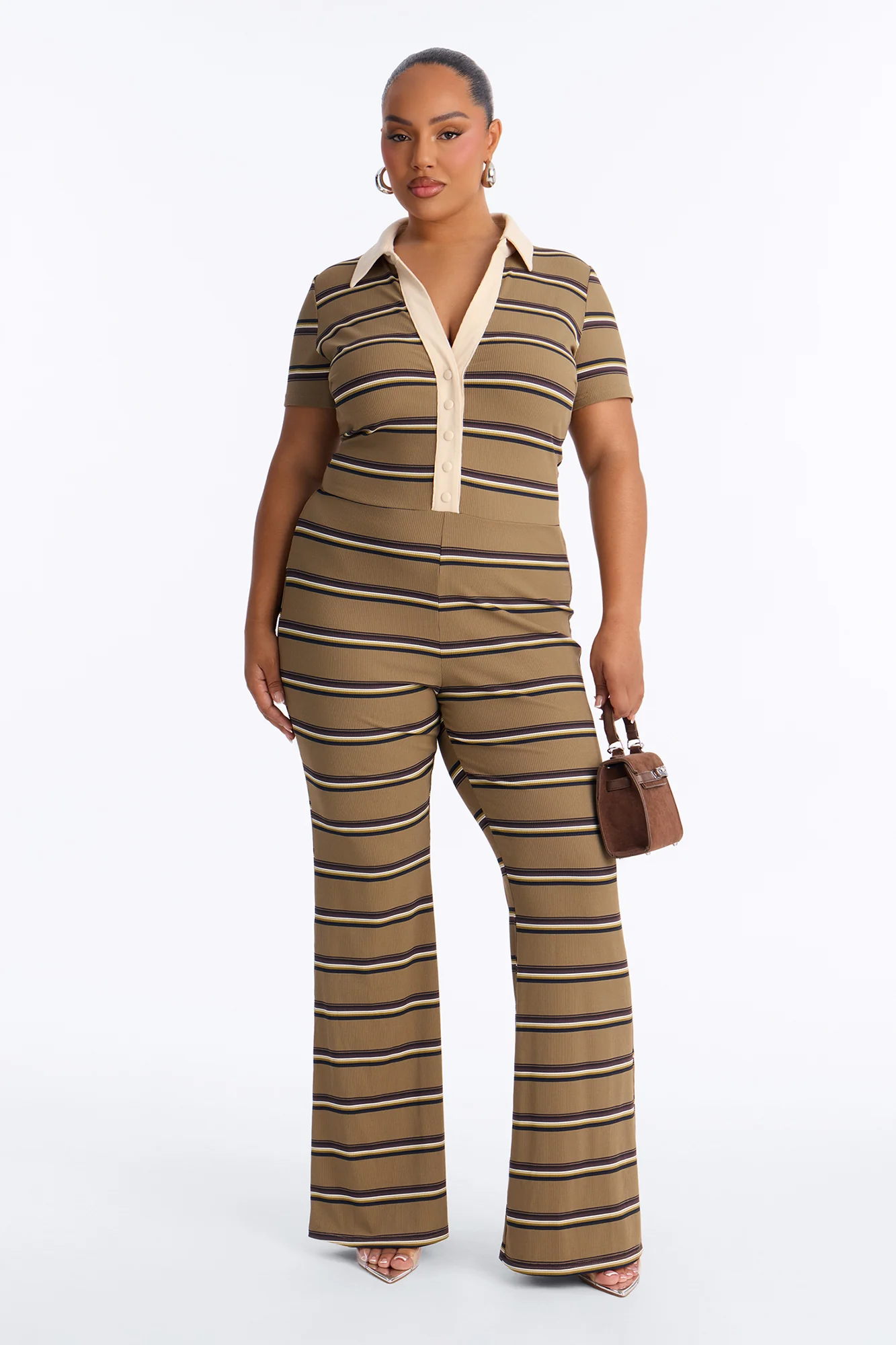 Too In Line Ribbed Striped Jumpsuit - Olive - Image 5