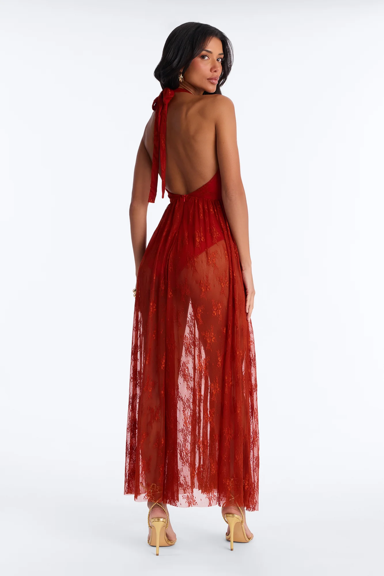 Top Tier Sheer Lace Maxi Dress - Rust - Image 4