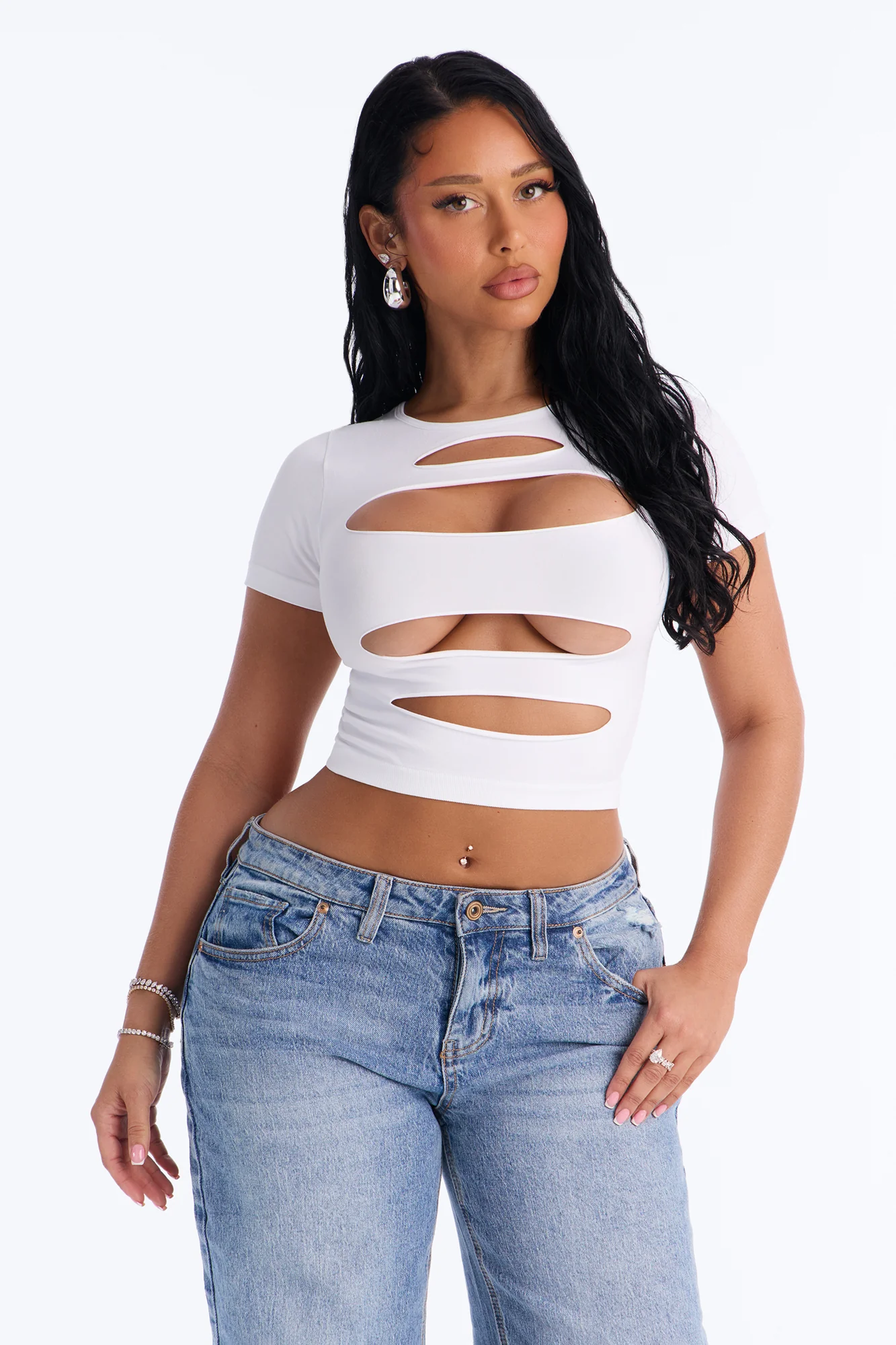 Tory Cut Out Seamless Short Sleeve Top - White