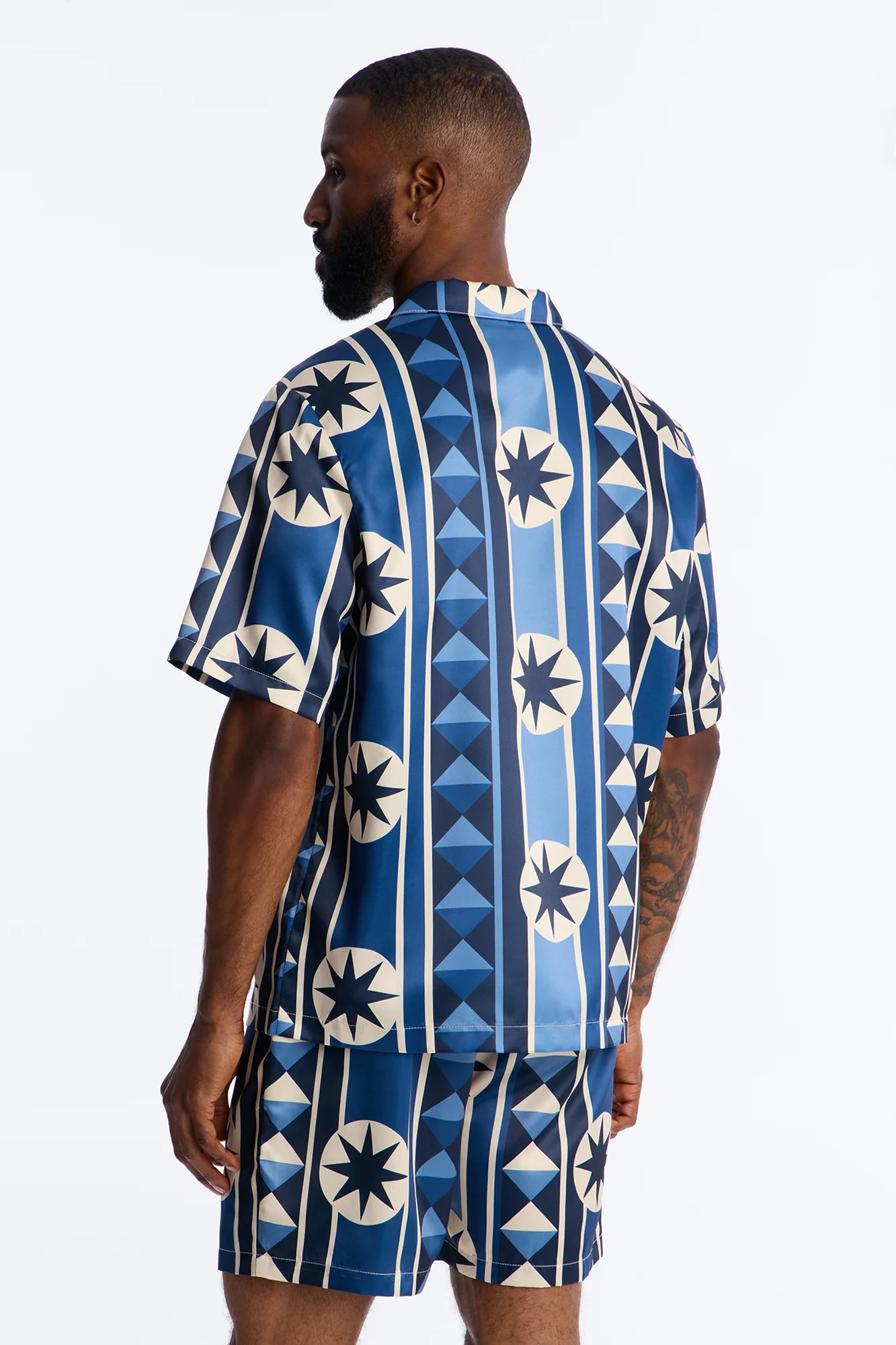 Toscana Geo Cuban Collar Shirt - Blue - Image 4