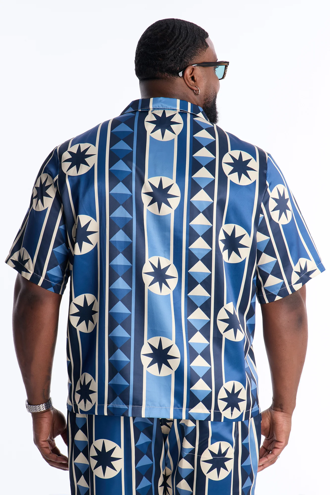 Toscana Geo Cuban Collar Shirt - Blue - Image 8