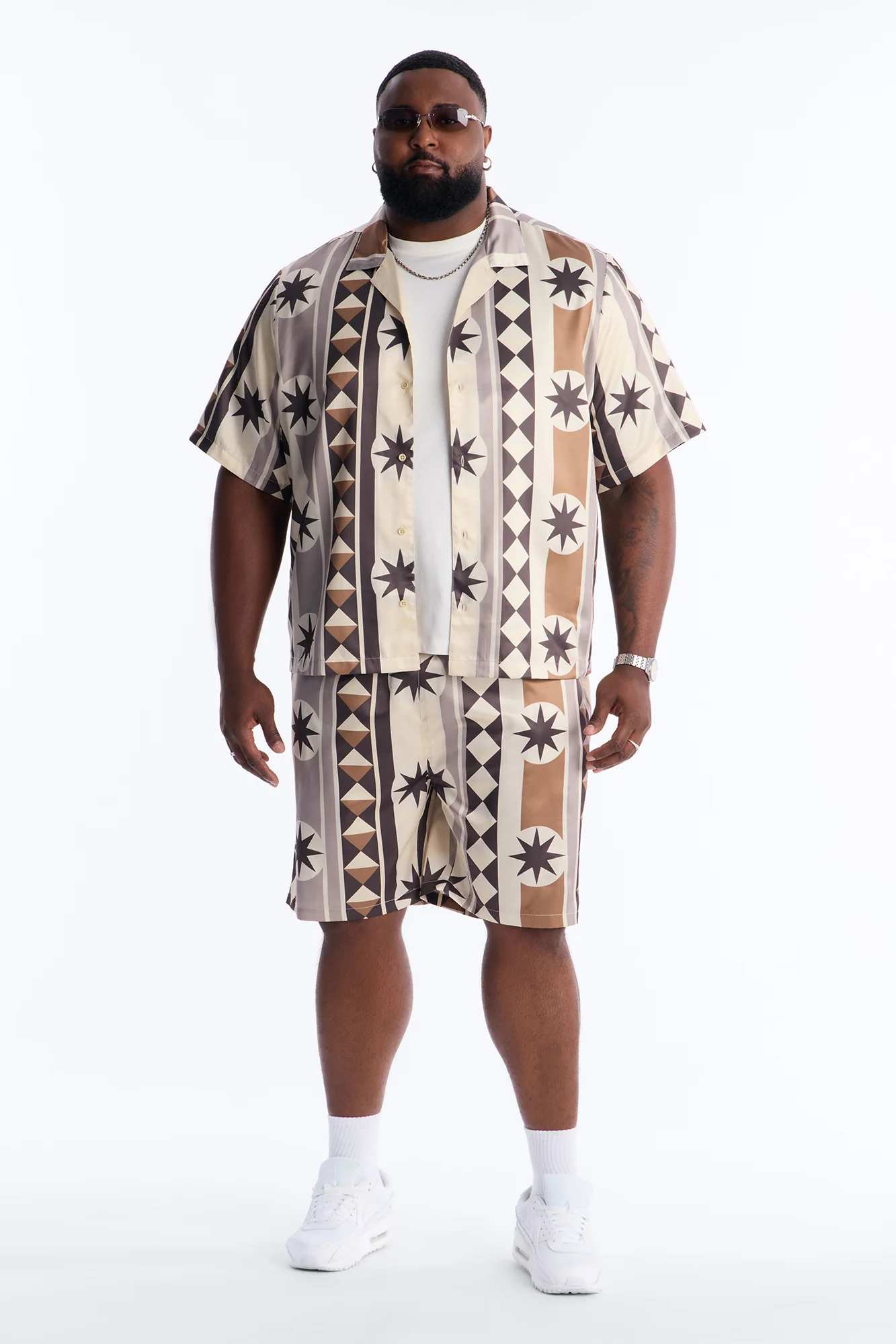 Toscana Geo Cuban Collar Shirt - Tan - Image 6