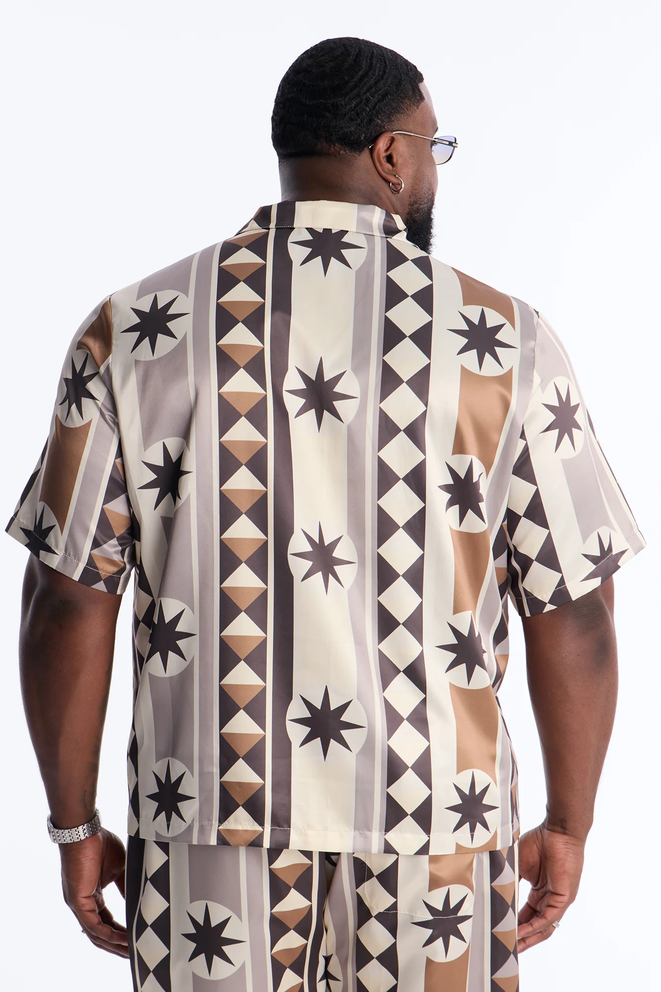 Toscana Geo Cuban Collar Shirt - Tan - Image 8