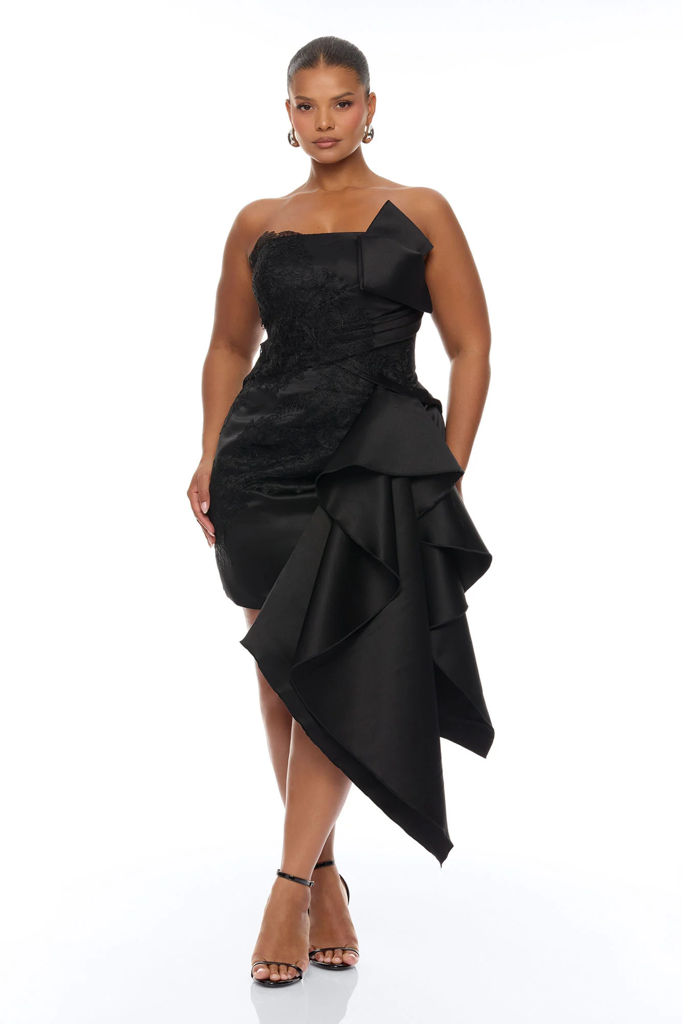 Total Drama Ruffle Drape Mini Dress - Black - Image 5