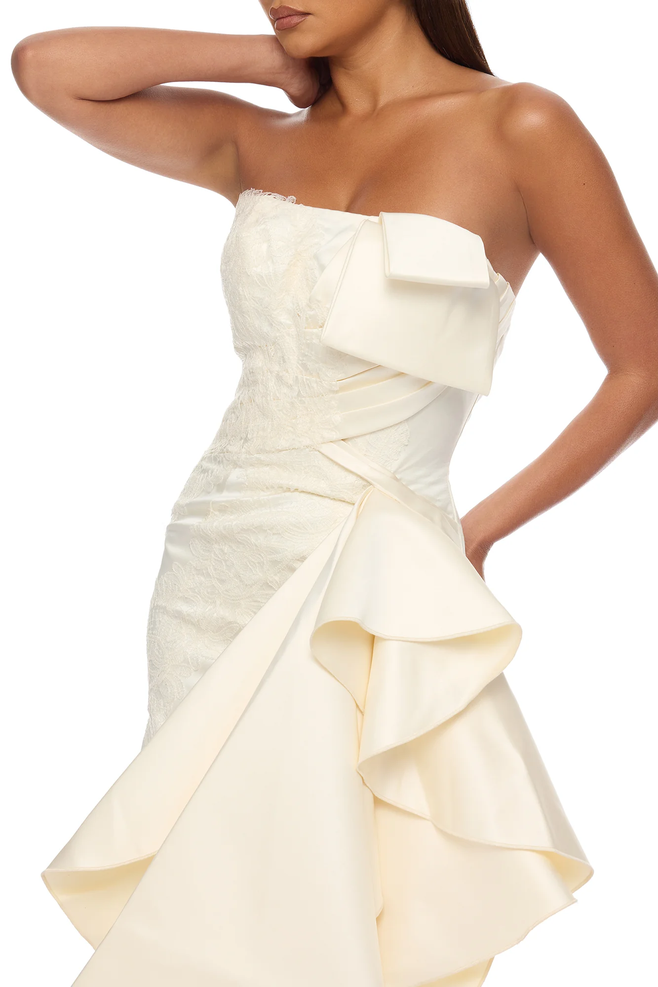 Total Drama Ruffle Drape Mini Dress - Cream - Image 3