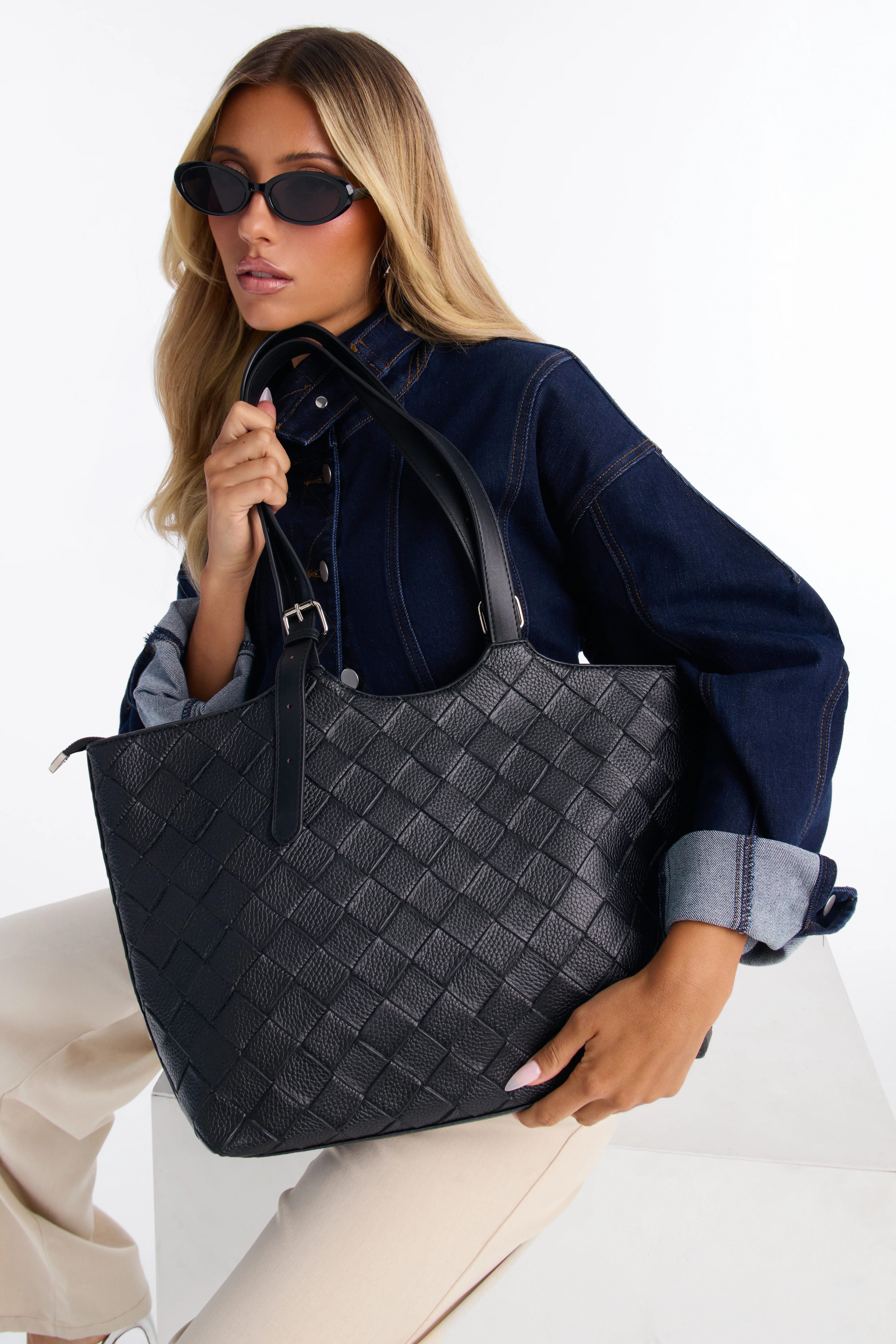 Toteally Together Faux Leather 3 Piece Tote Handbag Set - Black