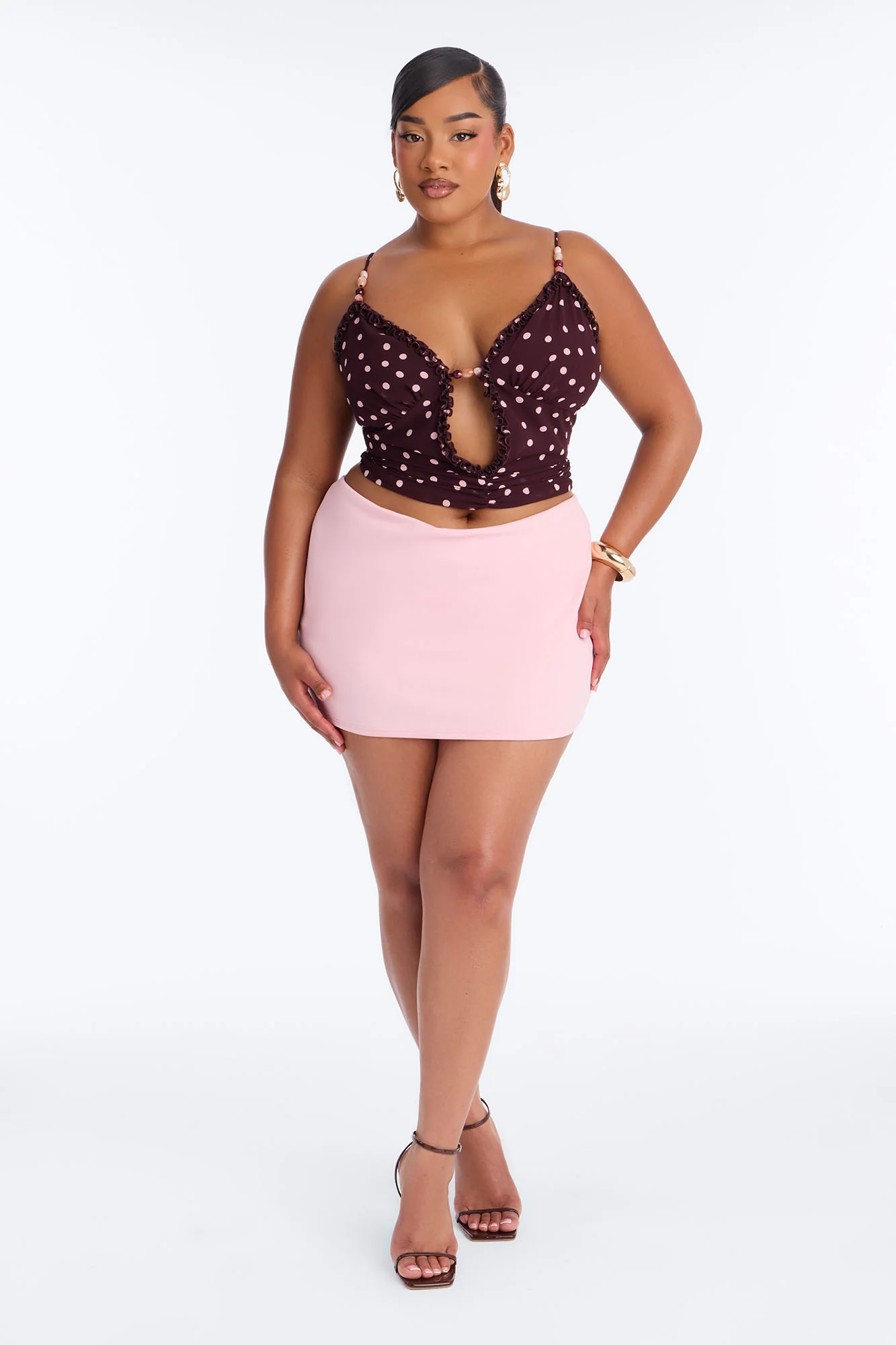 Touch Of Summer Polka Dot Chiffon Top - Brown/combo - Image 6