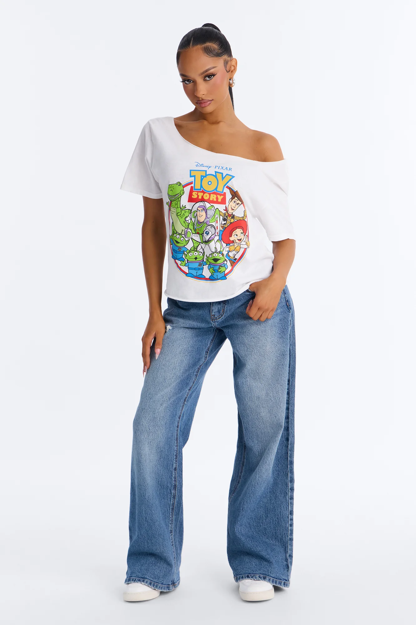 Toy Story Movie Off Shoulder Tee - White - Image 2
