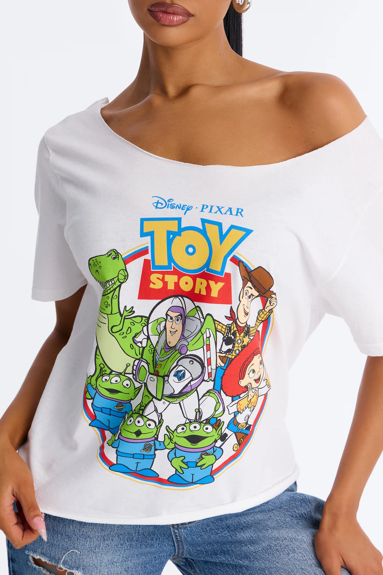 Toy Story Movie Off Shoulder Tee - White - Image 3