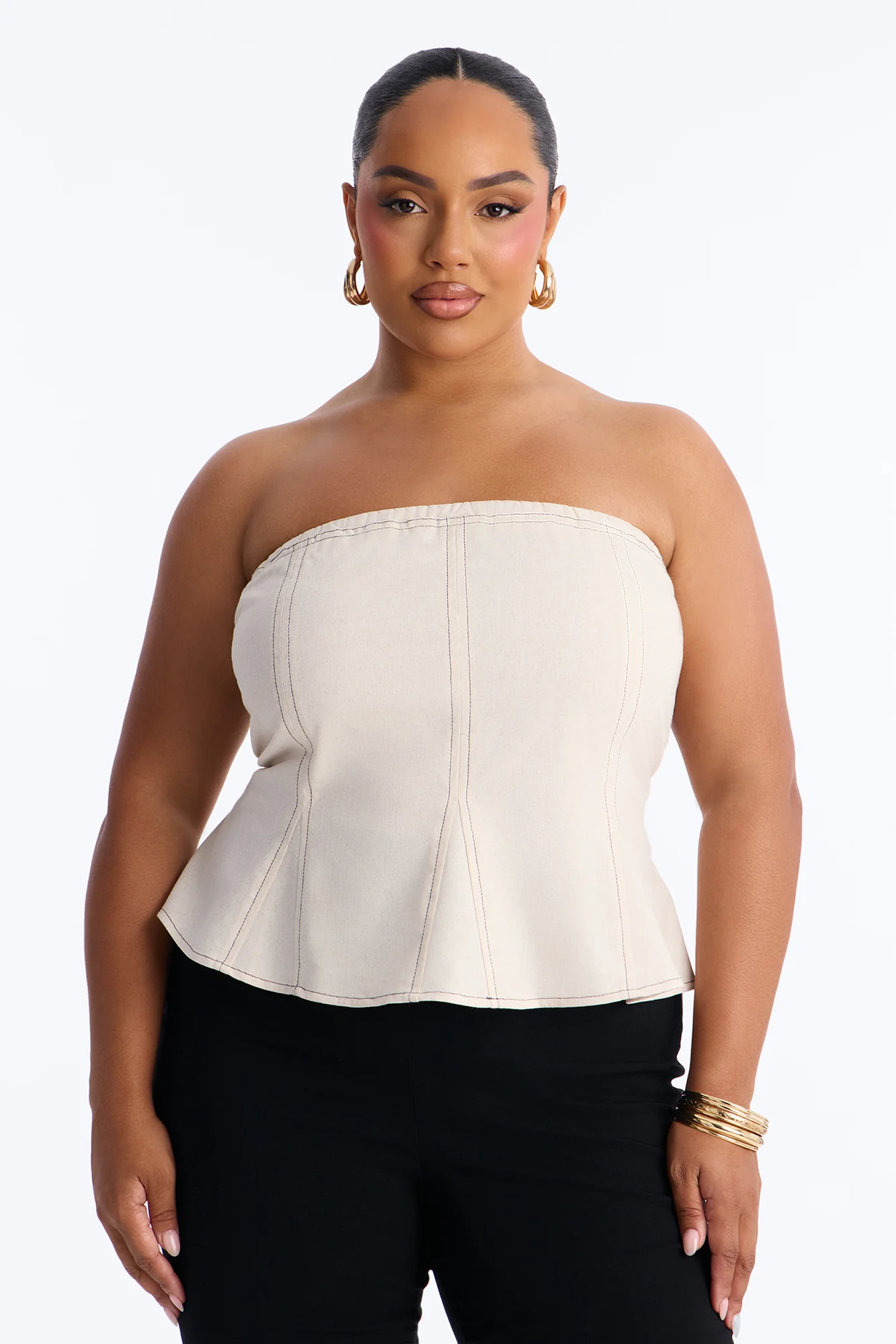 Treat Me Better Peplum Linen Top - Oatmeal - Image 4