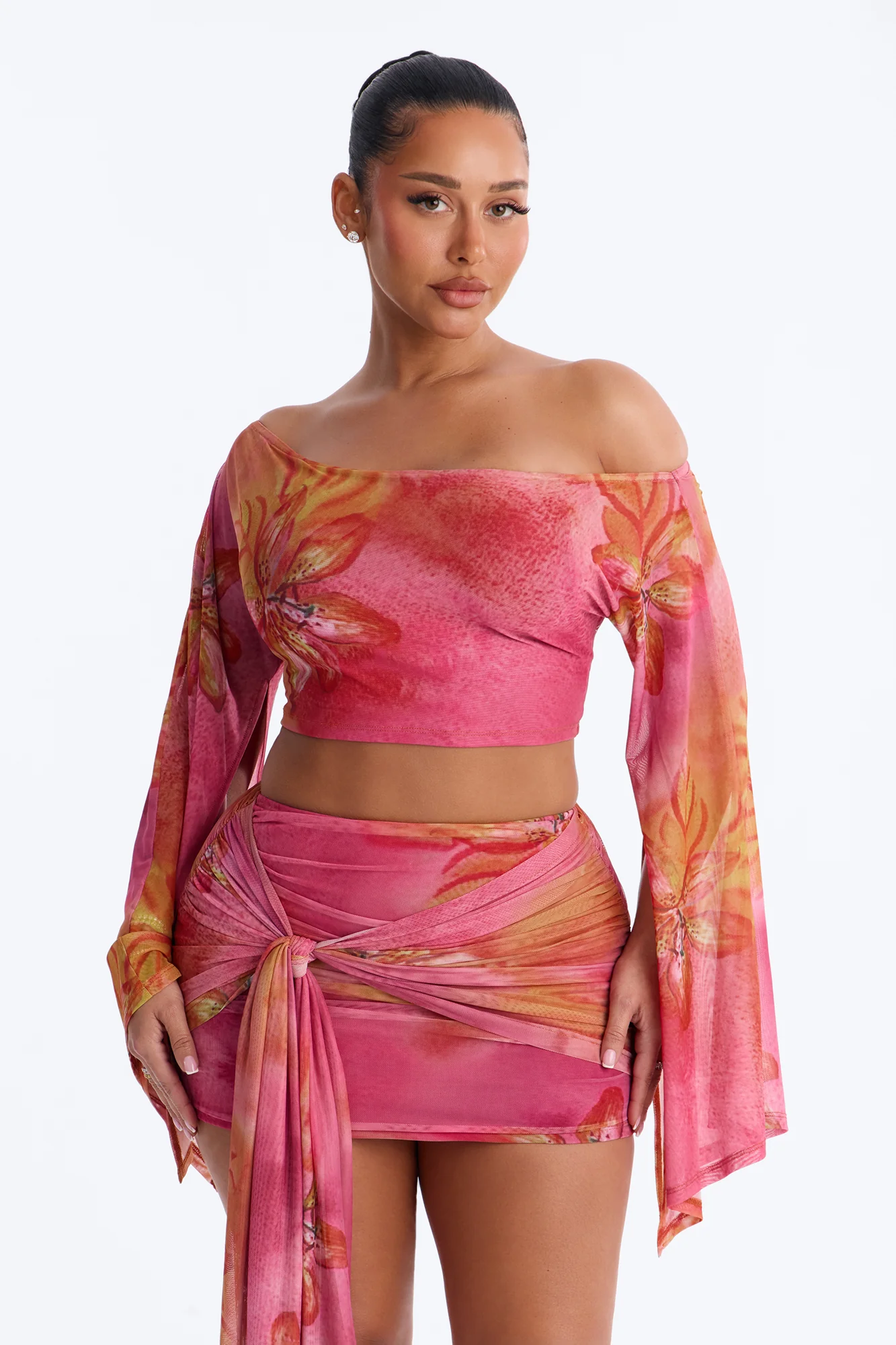 Tropic Tease Mesh Skirt Set - Pink - Image 2