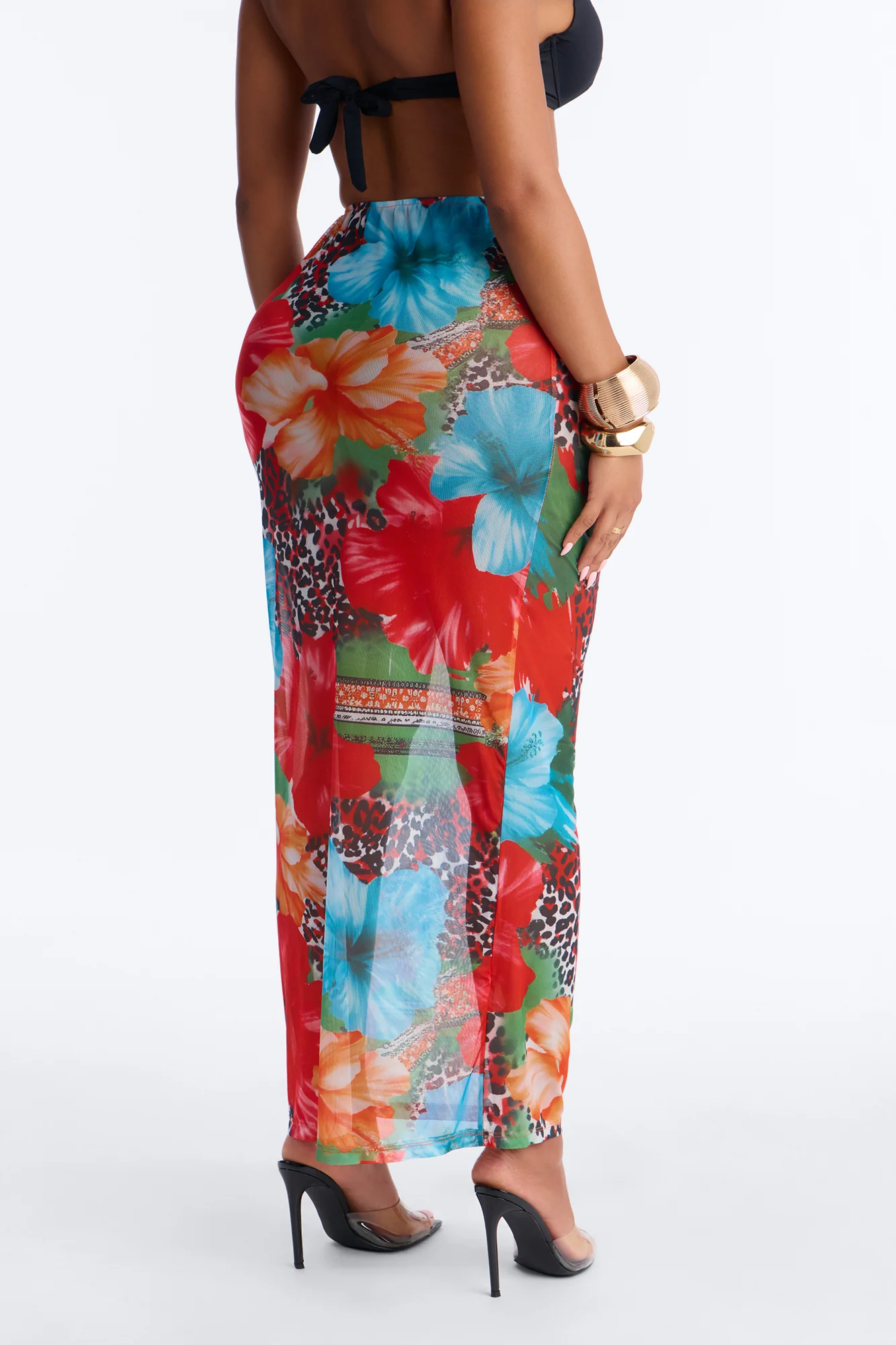 Tropic Tide Animal Floral Mesh Cover Up Skirt - Multi Color - Image 3