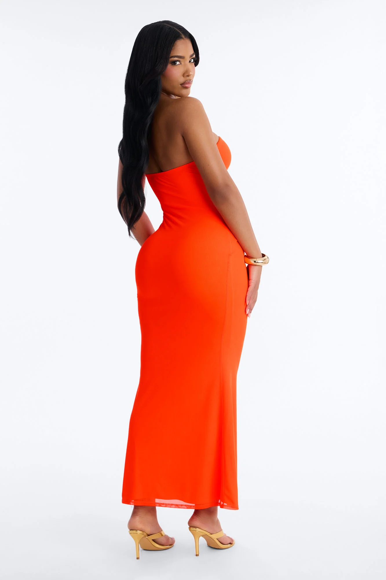 Tropical Bliss Solid Cut Out Mesh Maxi Dress - Neon Coral - Image 4