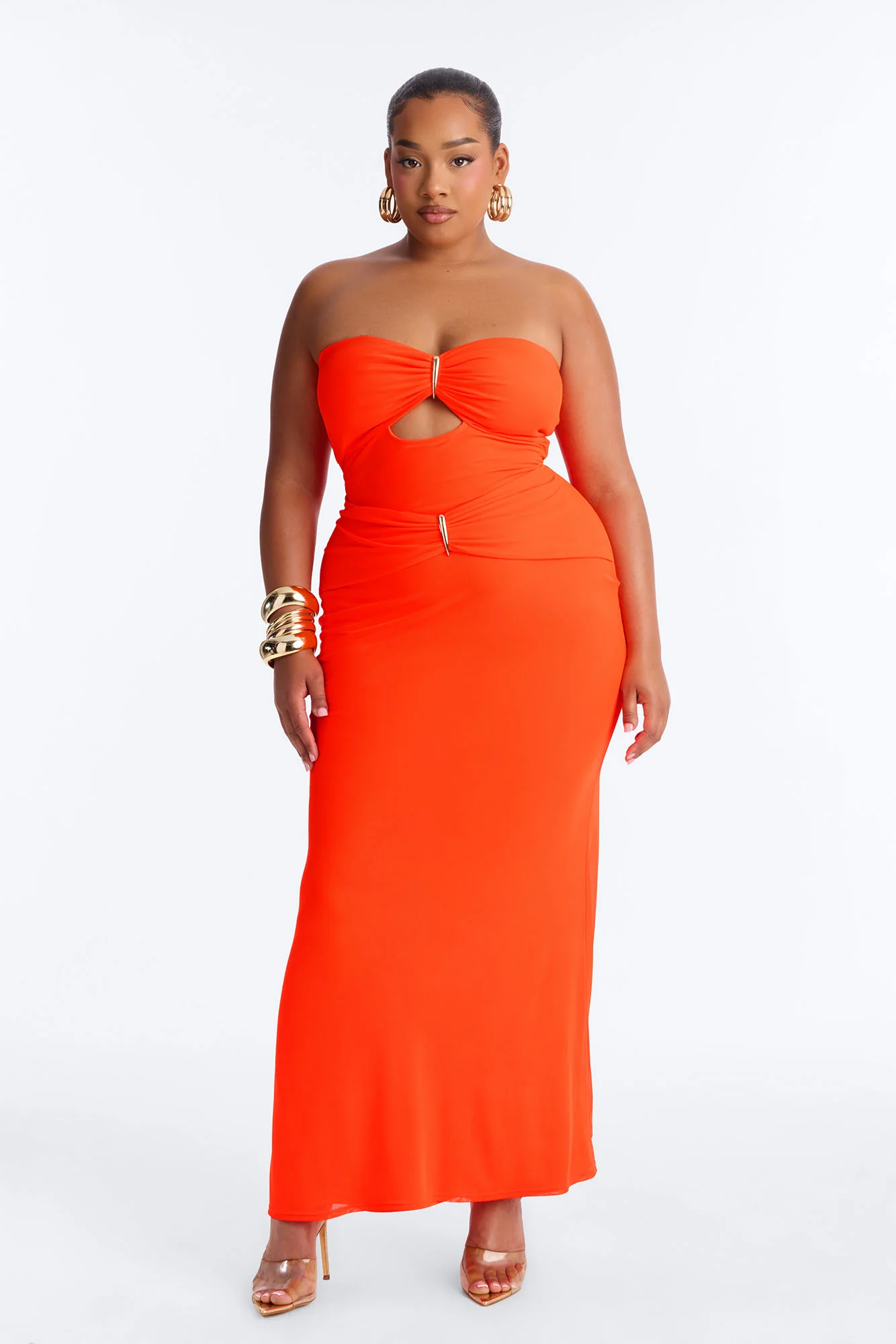 Tropical Bliss Solid Cut Out Mesh Maxi Dress - Neon Coral - Image 5
