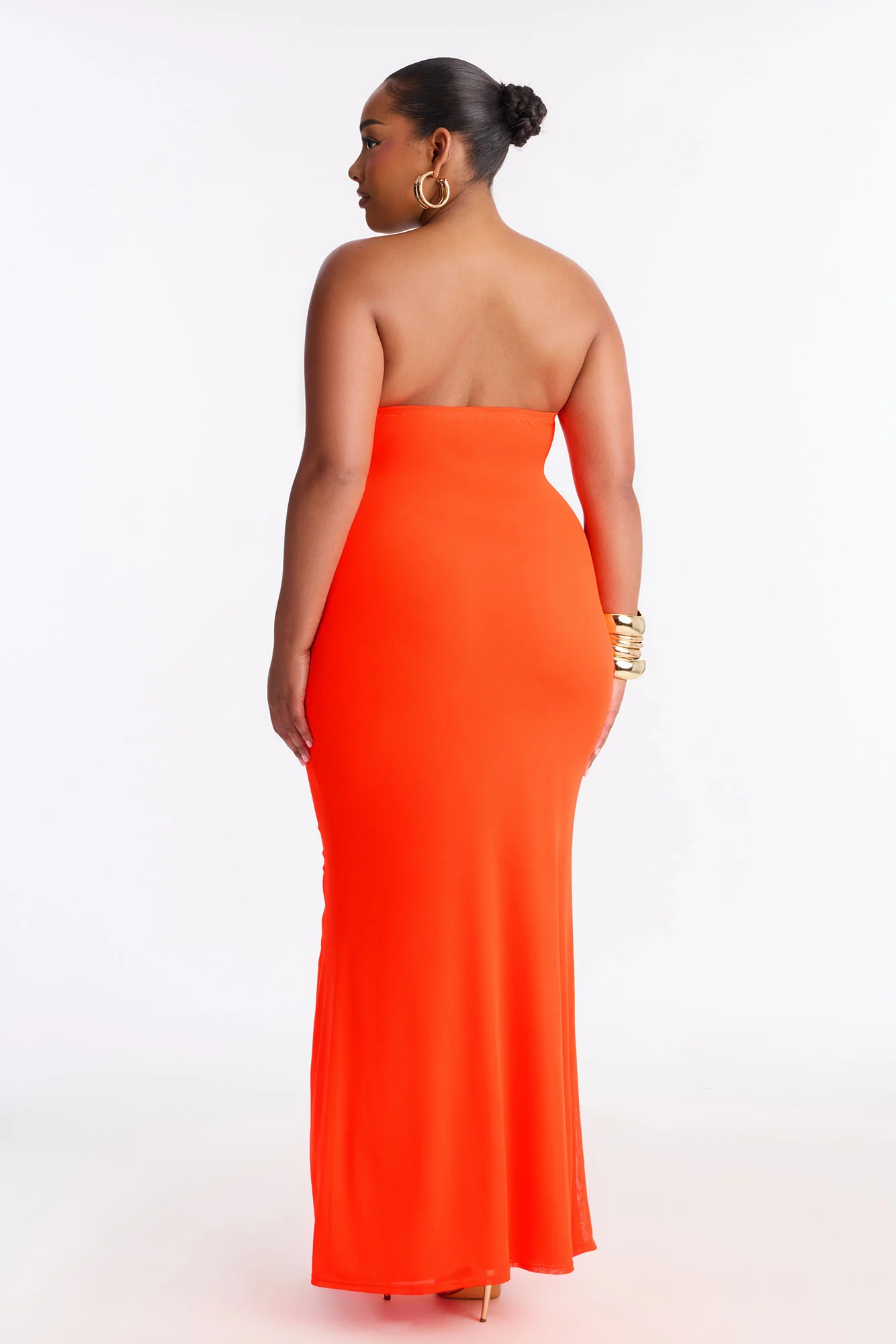 Tropical Bliss Solid Cut Out Mesh Maxi Dress - Neon Coral - Image 7
