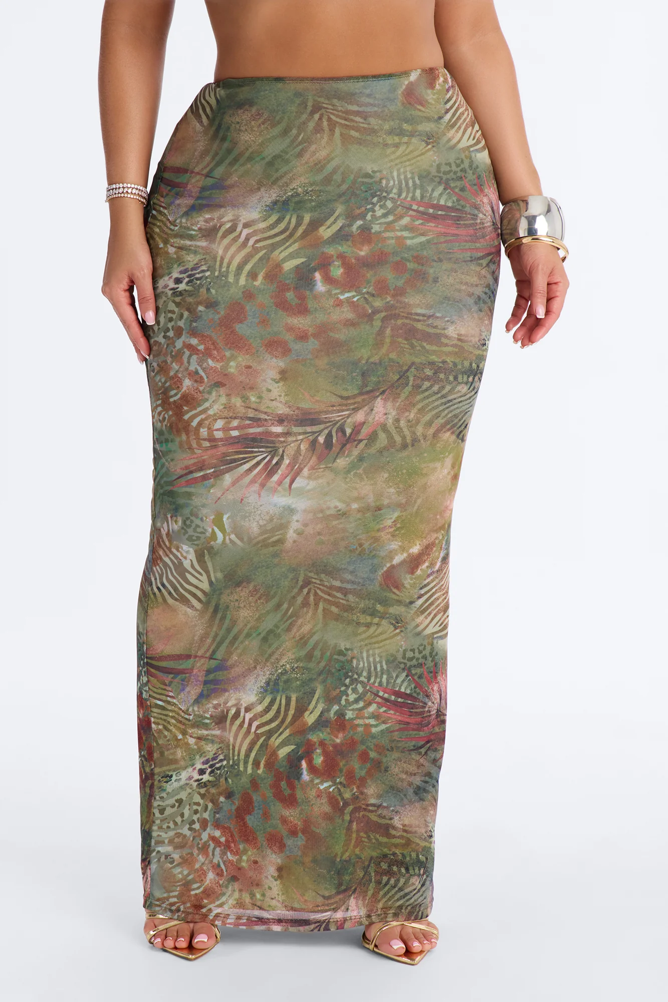 Tropical Bloom Mesh Maxi Skirt - Green/combo - Image 2
