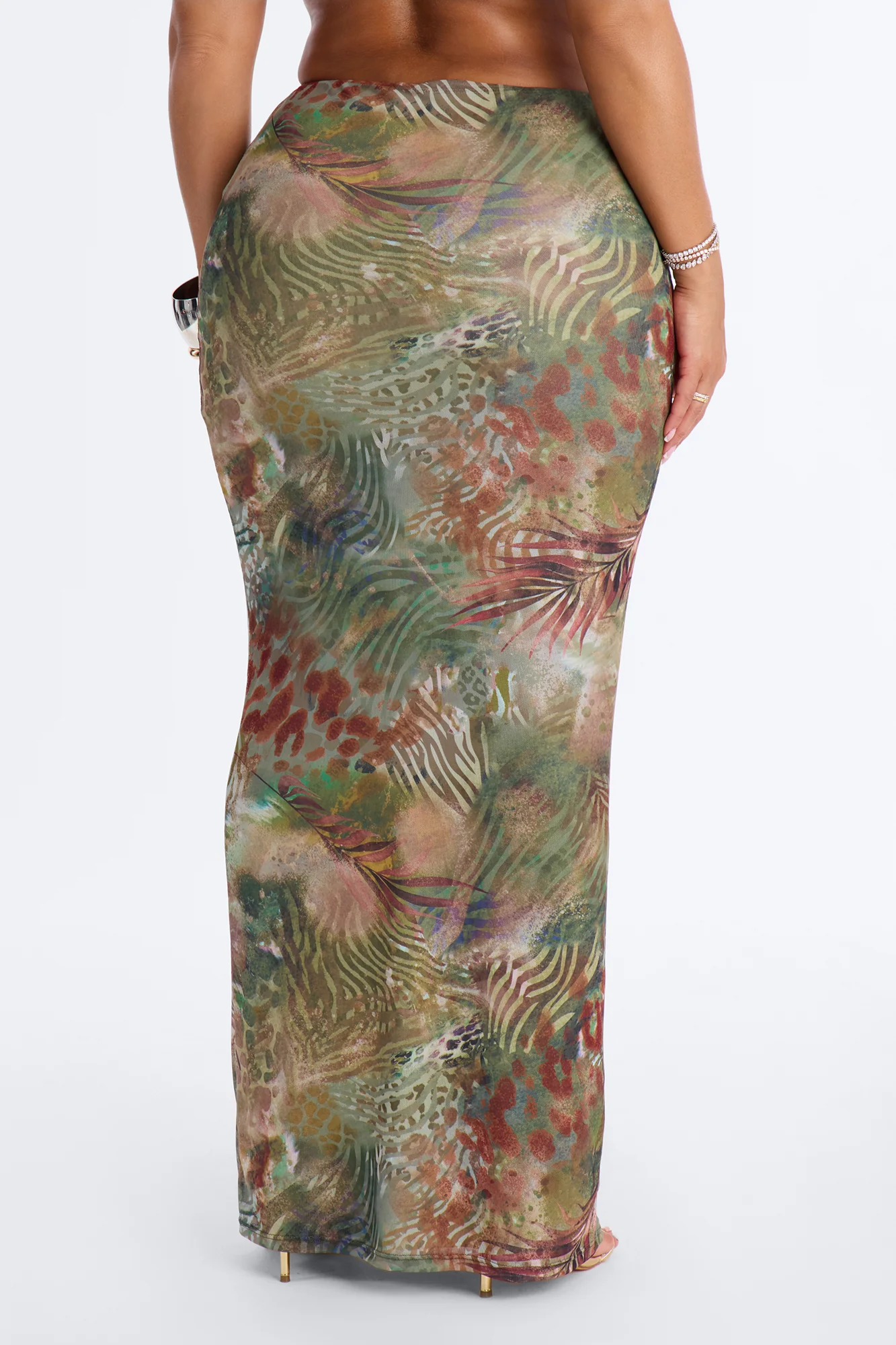 Tropical Bloom Mesh Maxi Skirt - Green/combo - Image 4