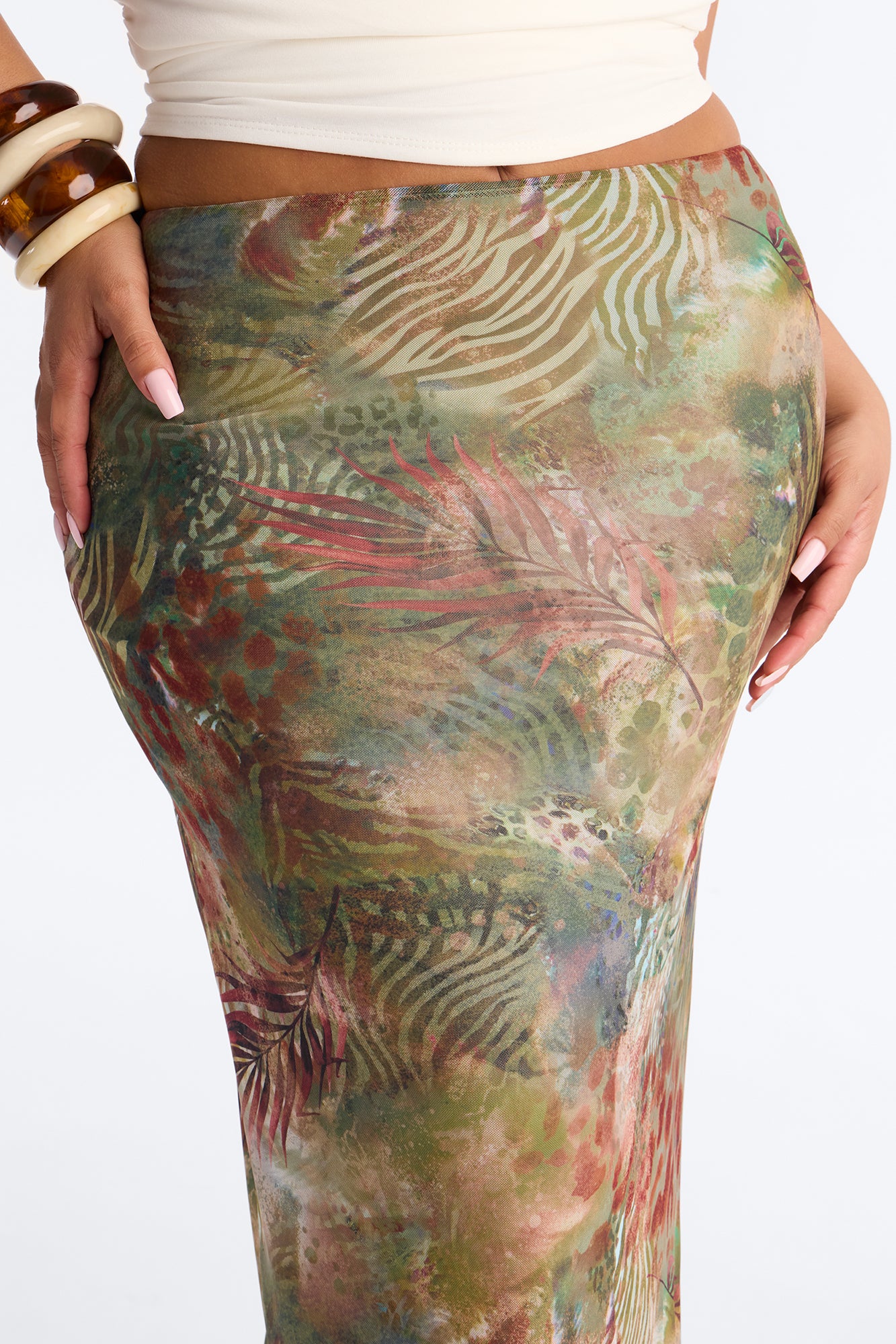 Tropical Bloom Mesh Maxi Skirt - Green/combo - Image 7