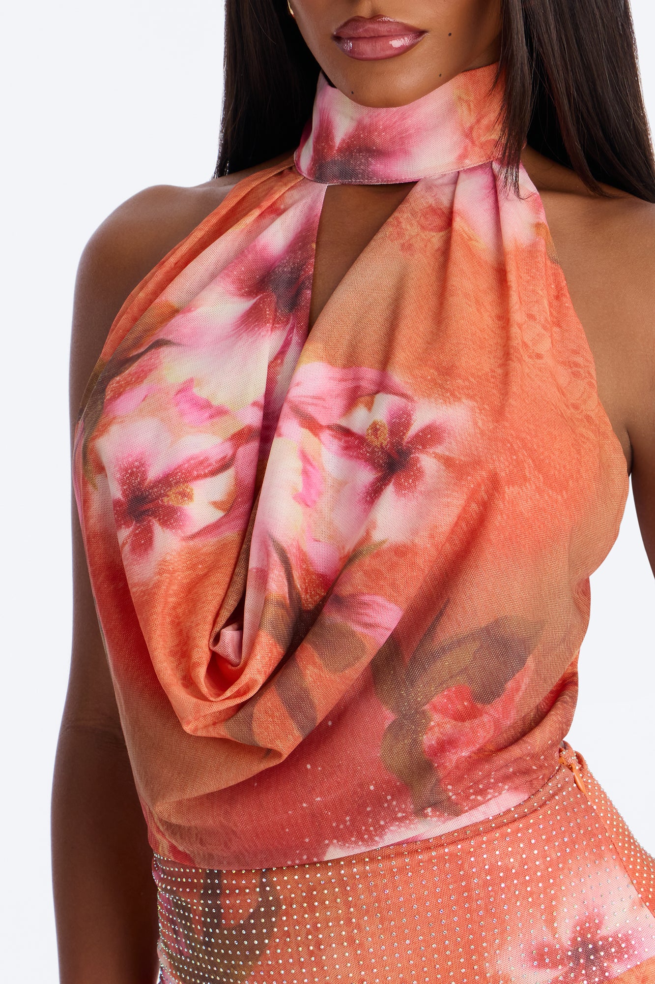Tropical Temptation Backless Mesh Mini Dress - Orange/combo - Image 3