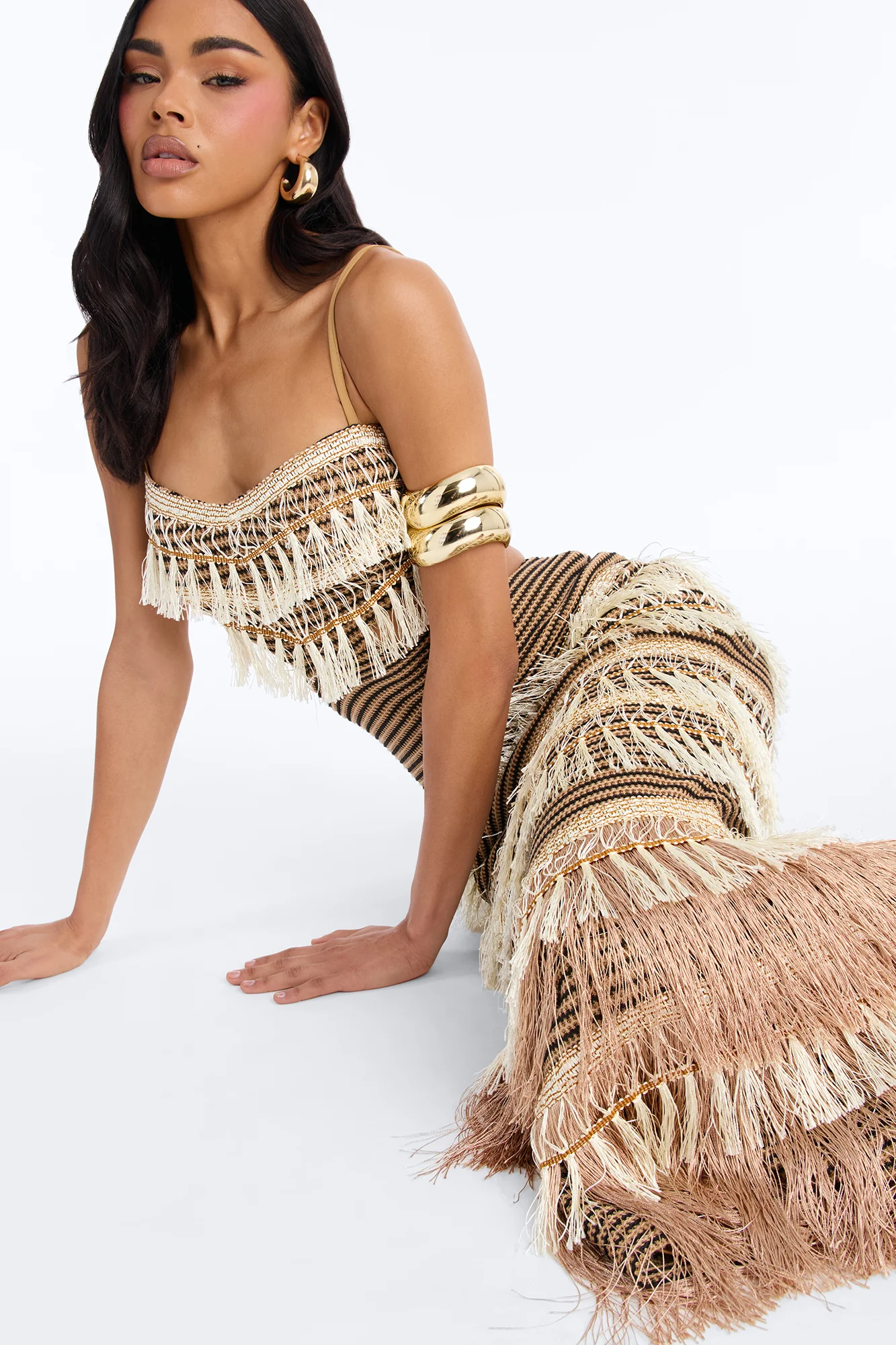 Tulum Bound Fringe Maxi Dress - Brown/combo - Image 3