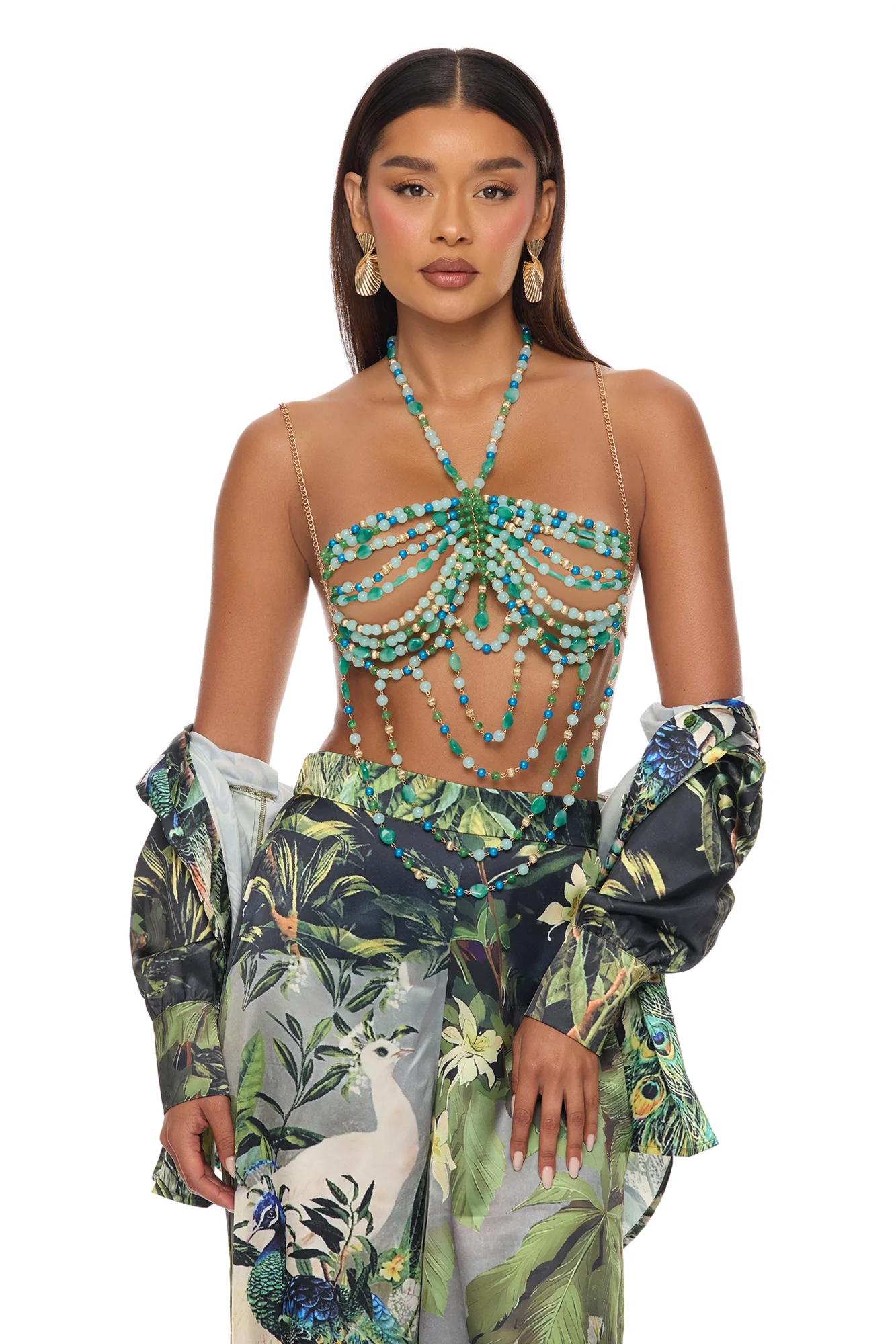 Tulum Escape 3 Piece Satin Pant Set - Green/combo - Image 4