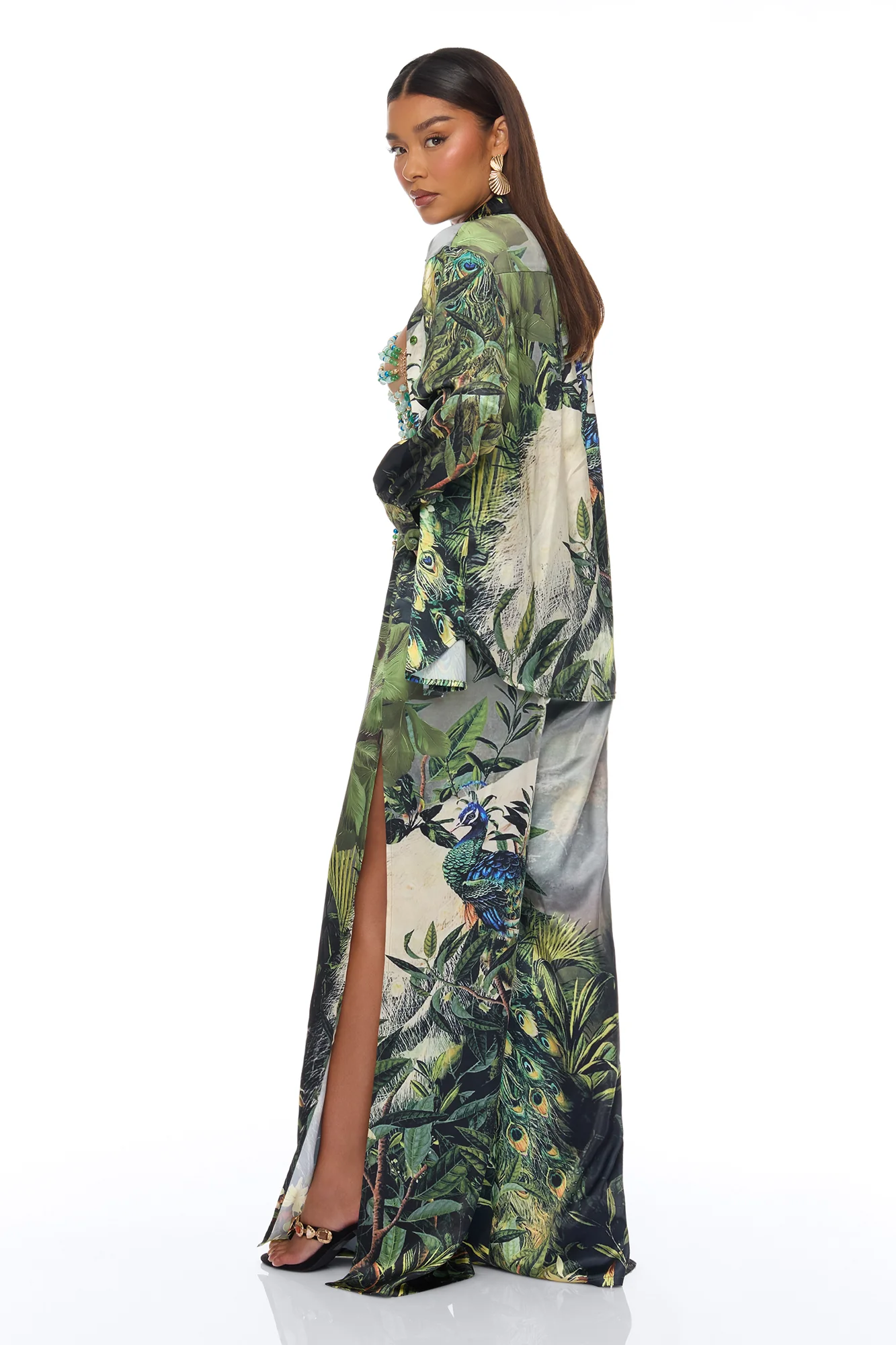 Tulum Escape 3 Piece Satin Pant Set - Green/combo - Image 5