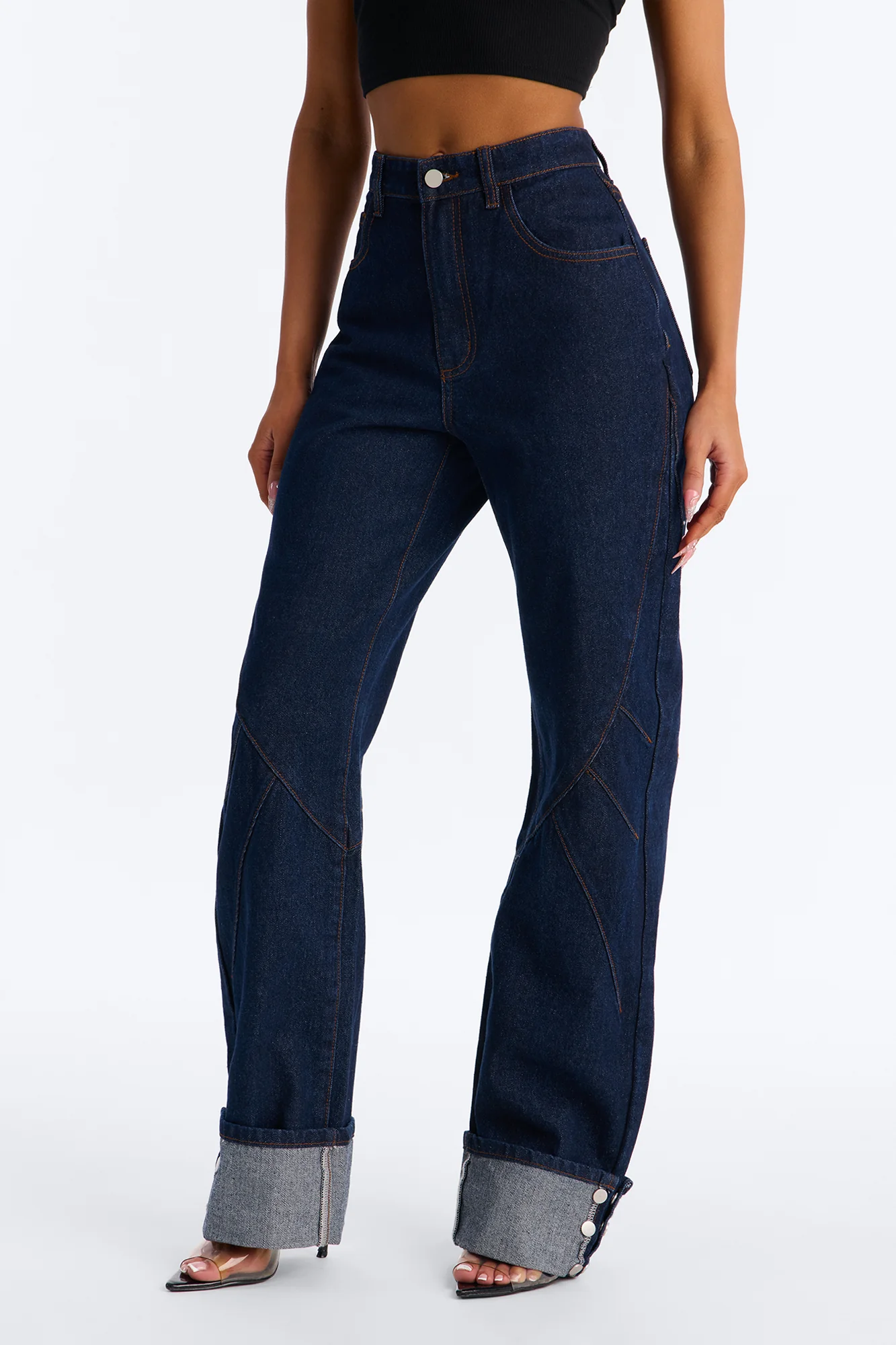 Turn It Up Cuffed Non Stretch Straight Leg Jeans - Dark Denim