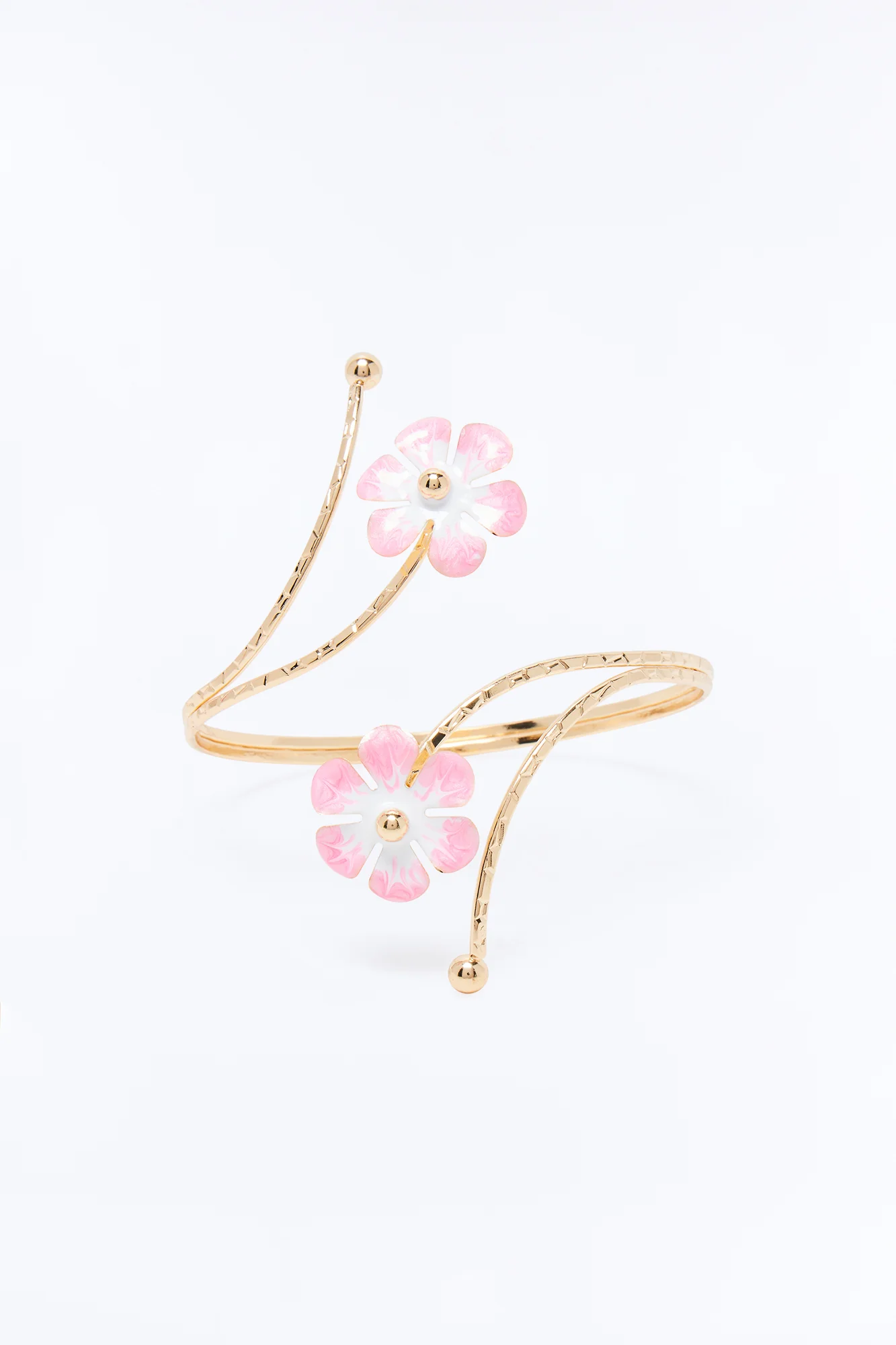 Twisted Vine Floral Hardware Arm Cuff - Gold/Pink - Image 3