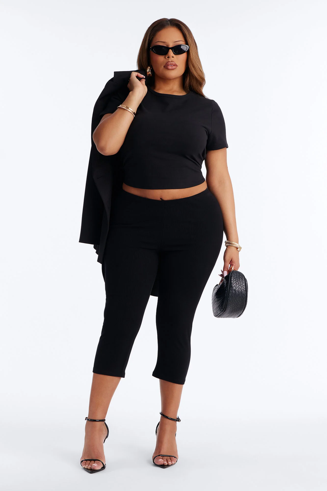 Ultra Ribbed Low Rise Capri Legging - Black - Image 7