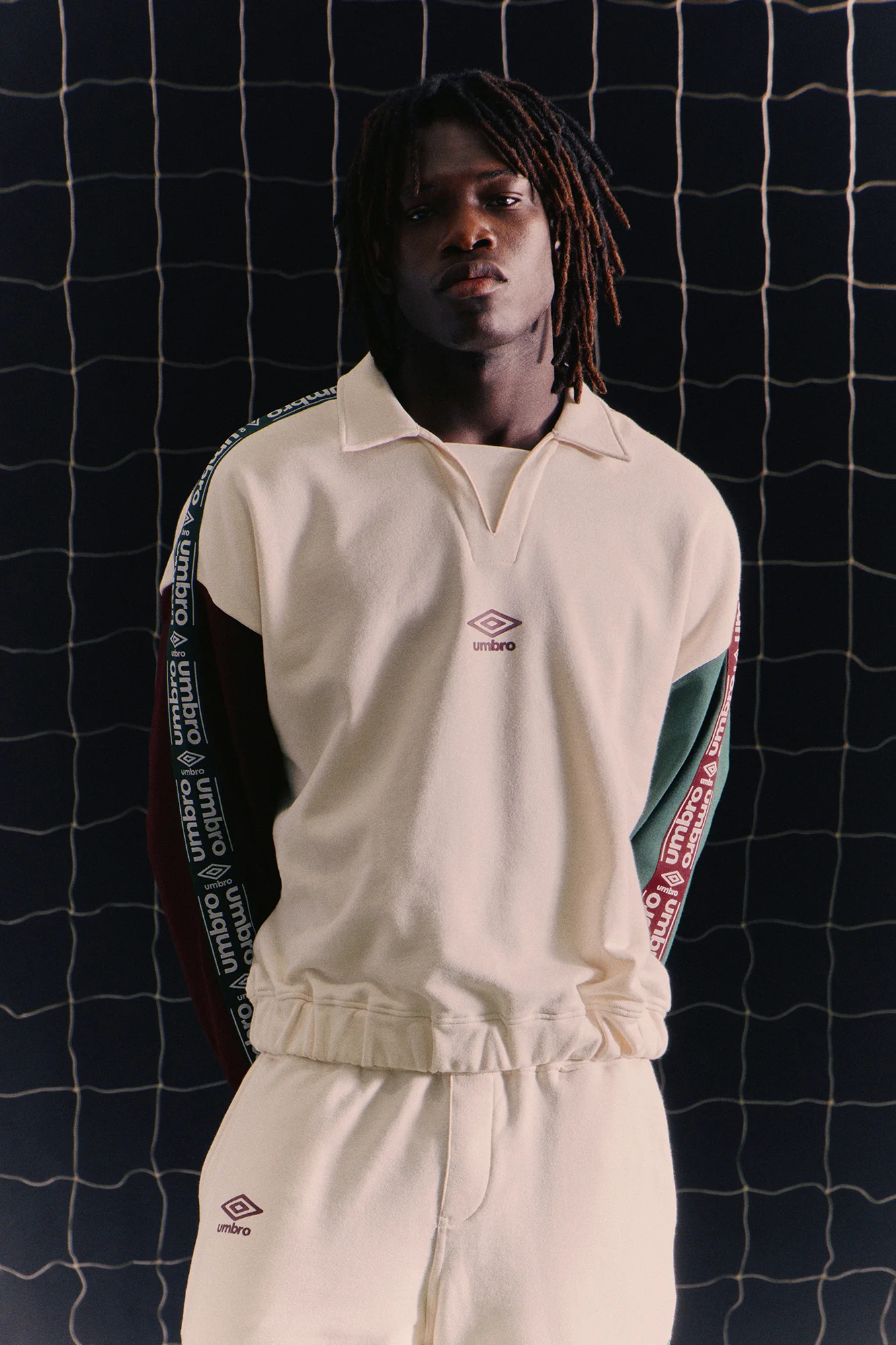 Umbro Colorblock French Terry Long Sleeve Polo - Cream/combo
