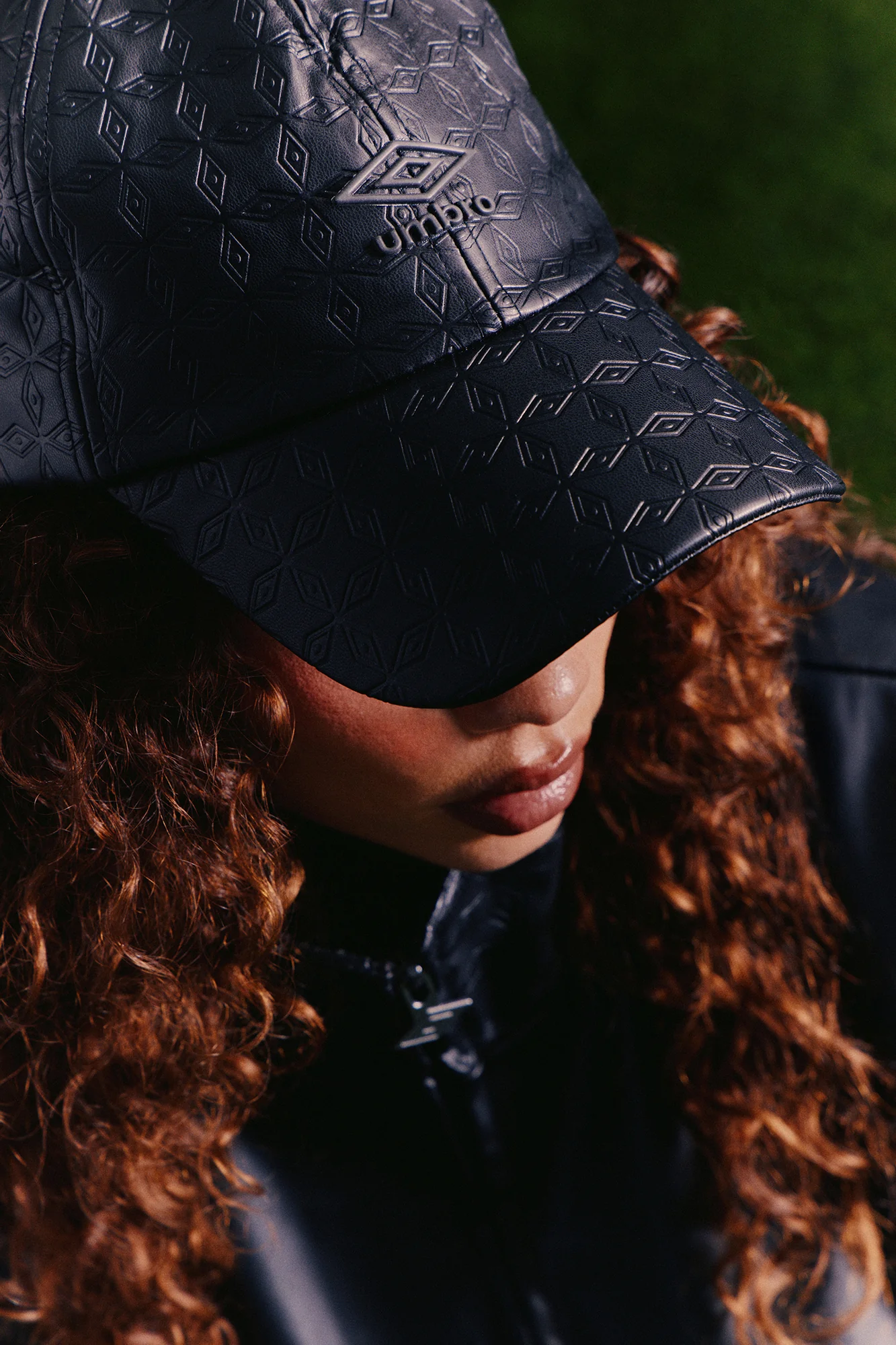 Umbro Unisex Embossed Faux Leather Hat - Black - Image 3